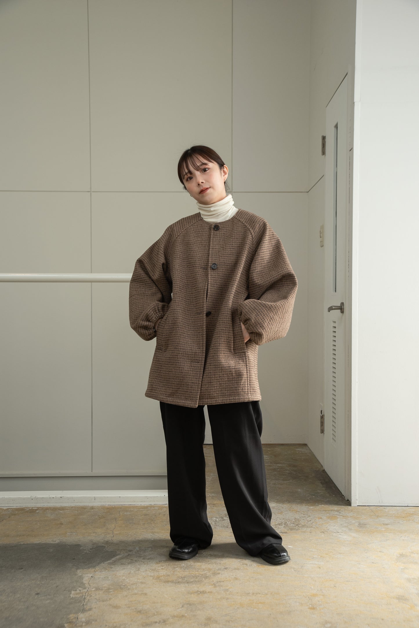 raglan sleeve check midi outer