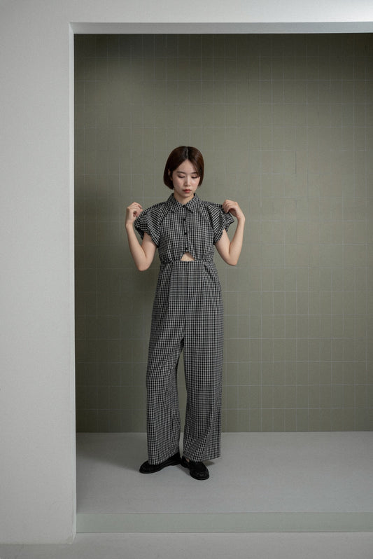 check mini puff sleeve allinone