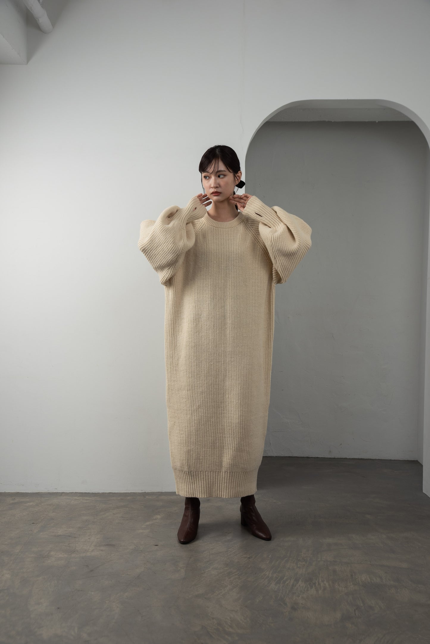 volume sleeve rib knit op
