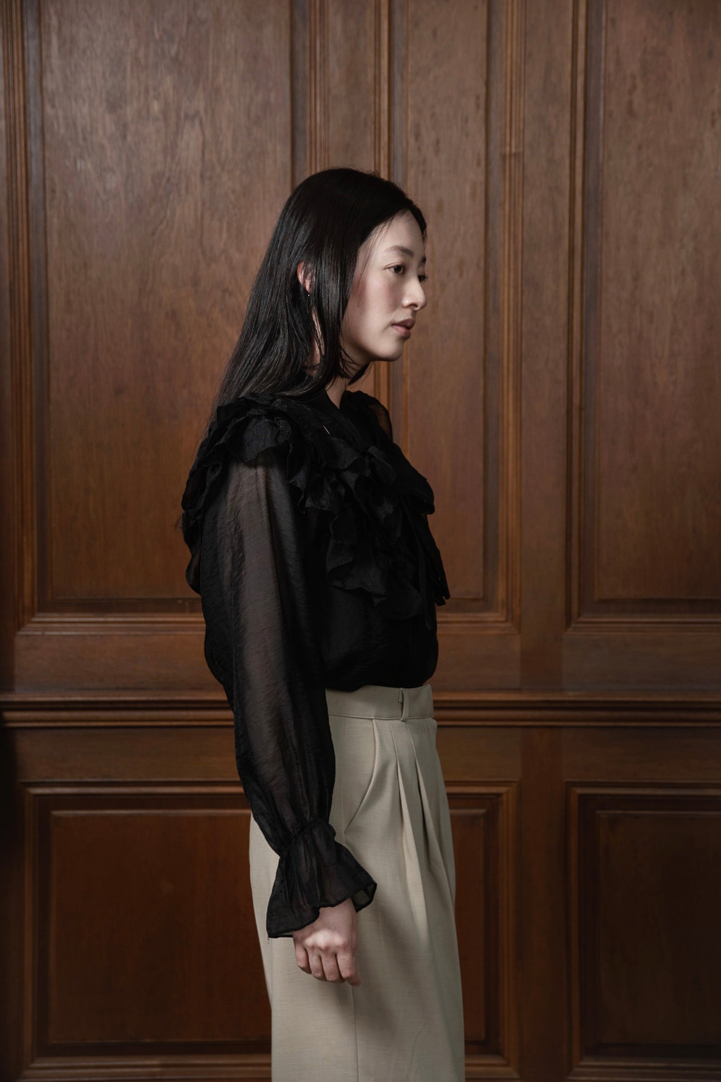double frill ribbon blouse