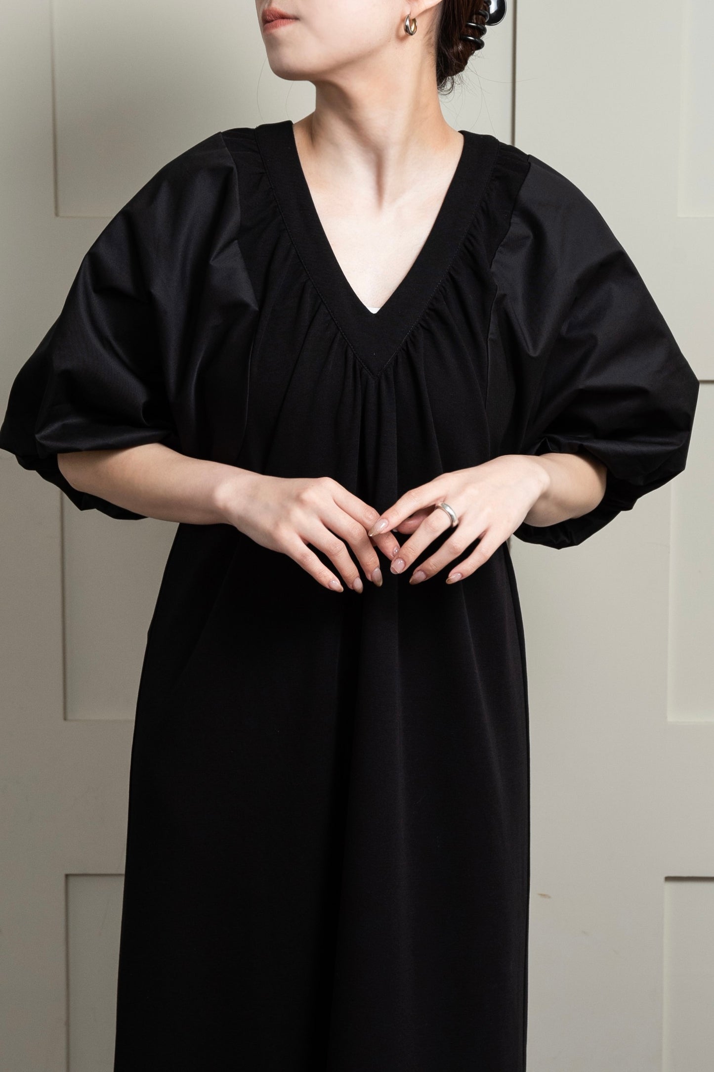 different materials v neck tiered op