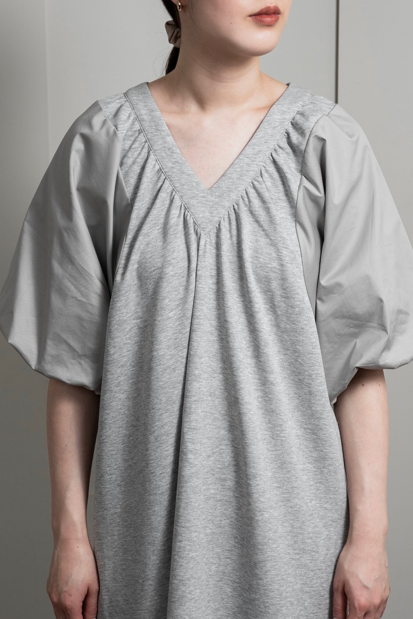 different materials v neck tiered op