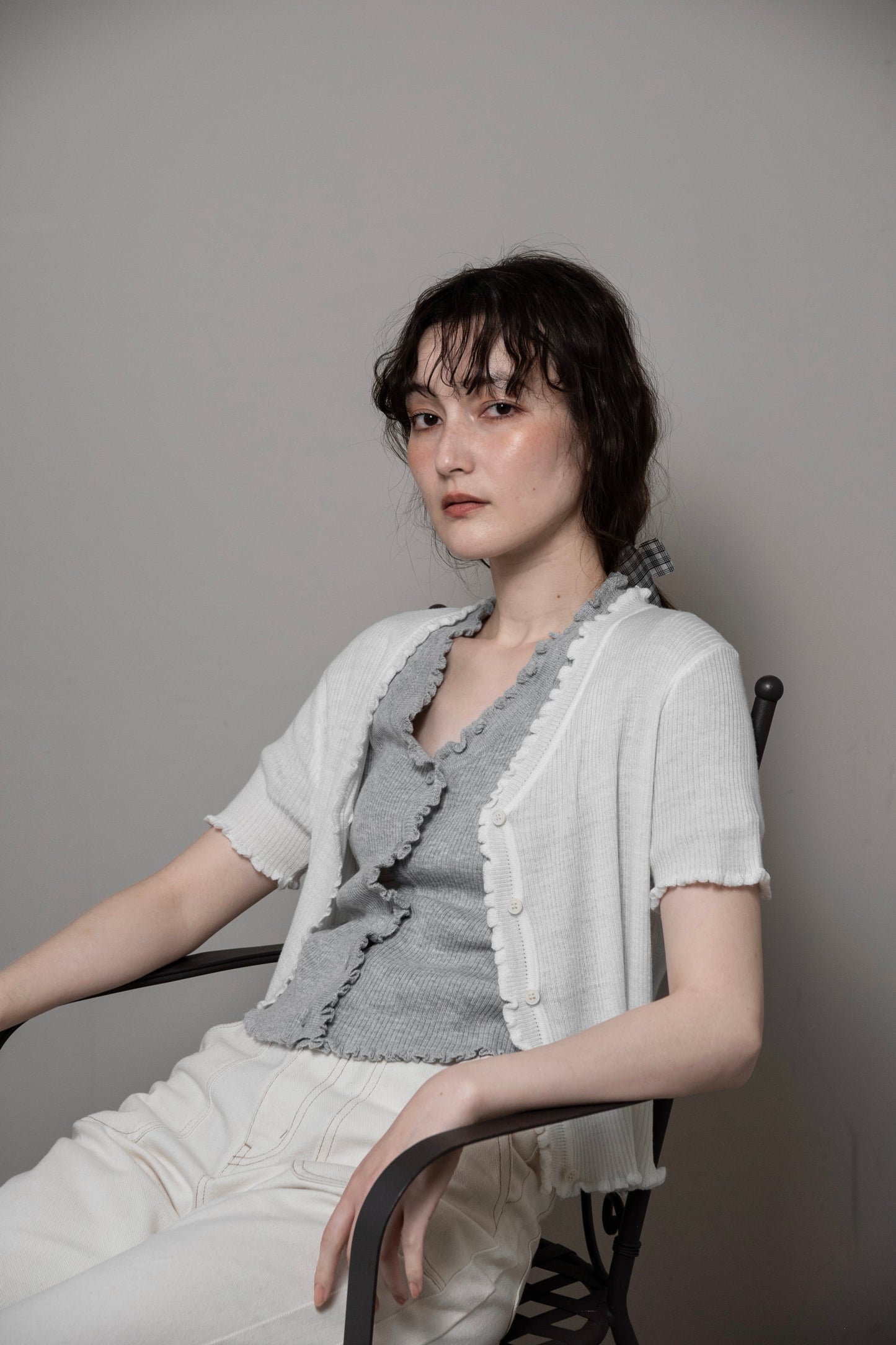 frill point short sleeve cardigan