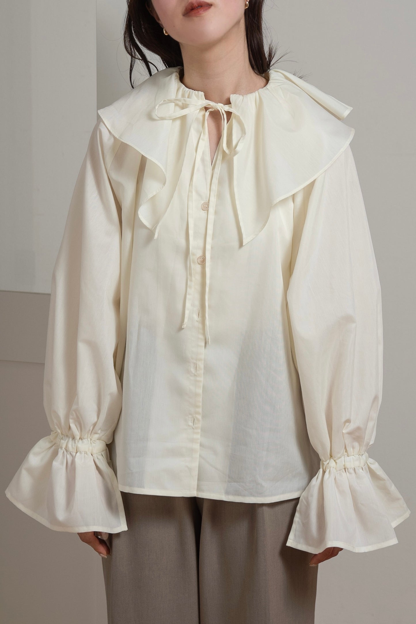 big collar frill string blouse