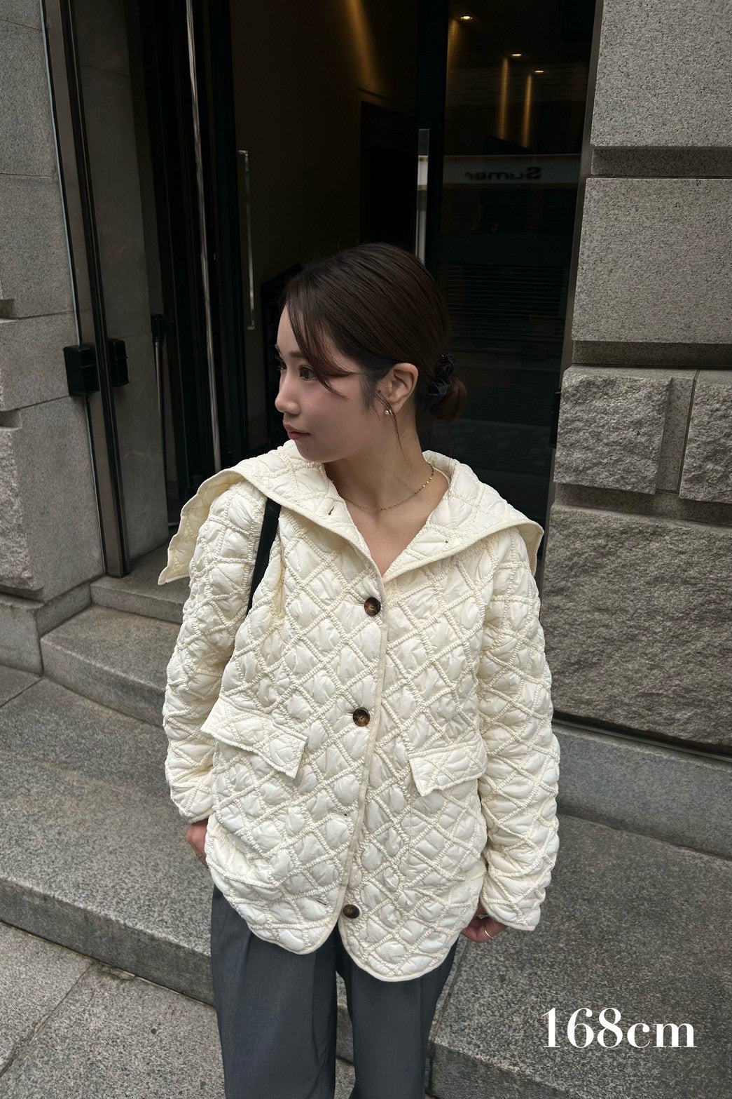 hooded quilted stitch point coat