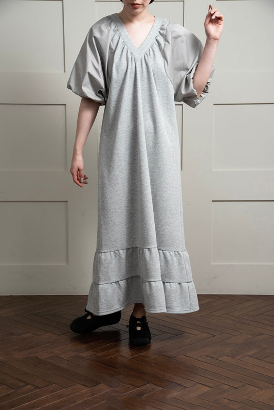 different materials v neck tiered op