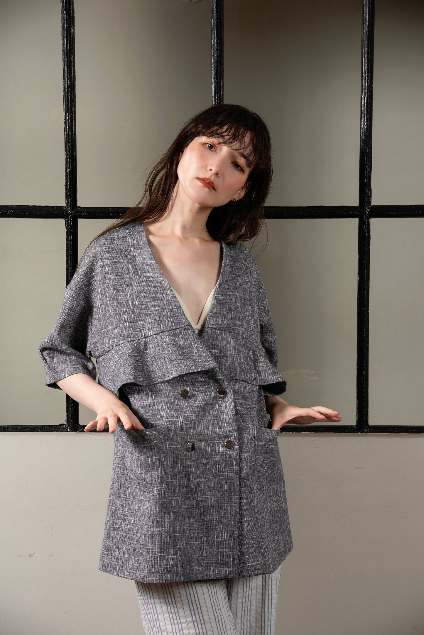 frill double button jacket
