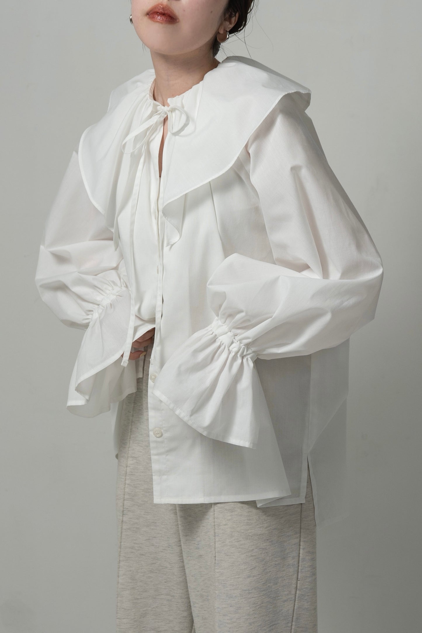big collar frill string blouse