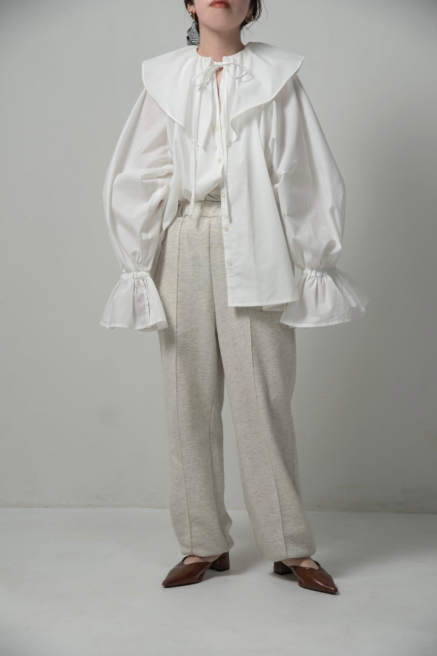 big collar frill string blouse