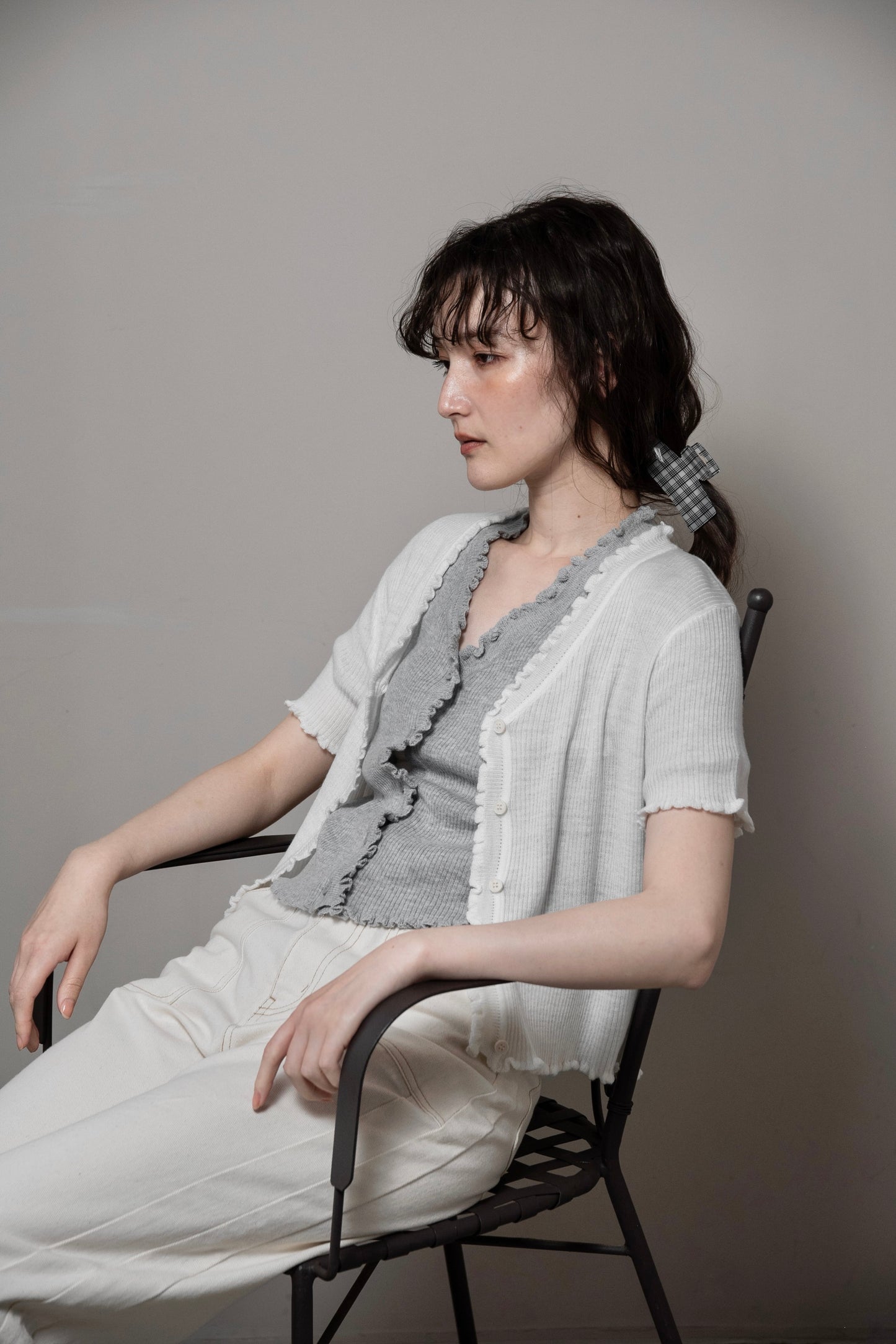 frill point short sleeve cardigan