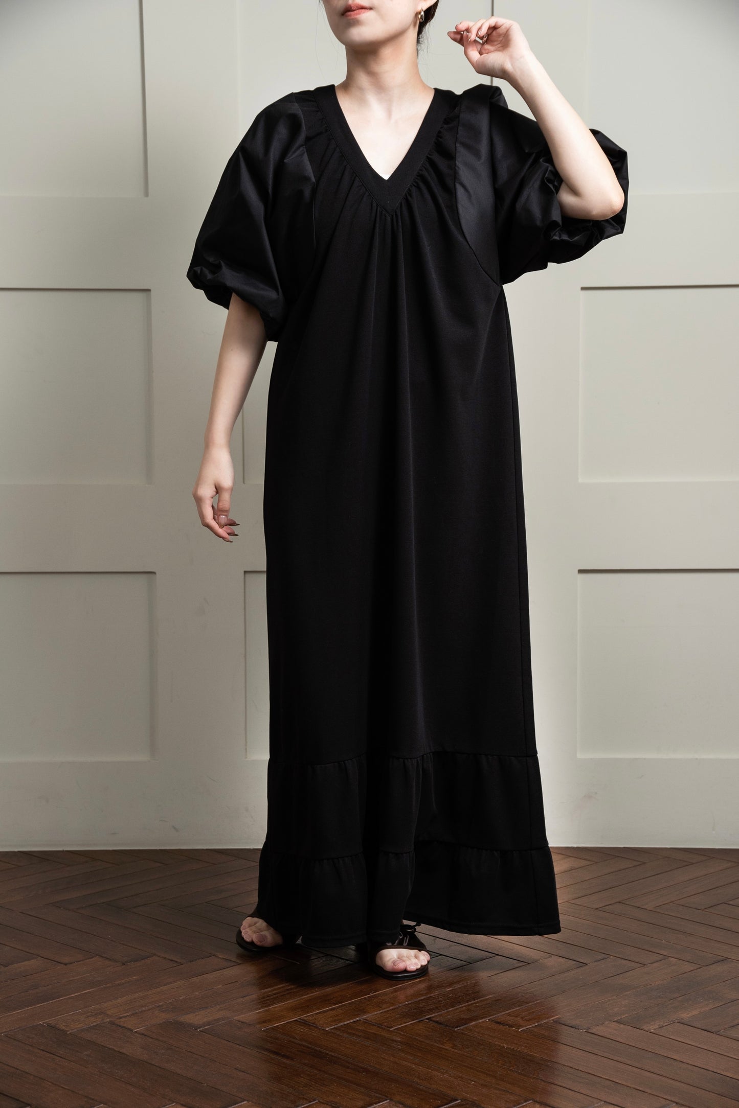 different materials v neck tiered op