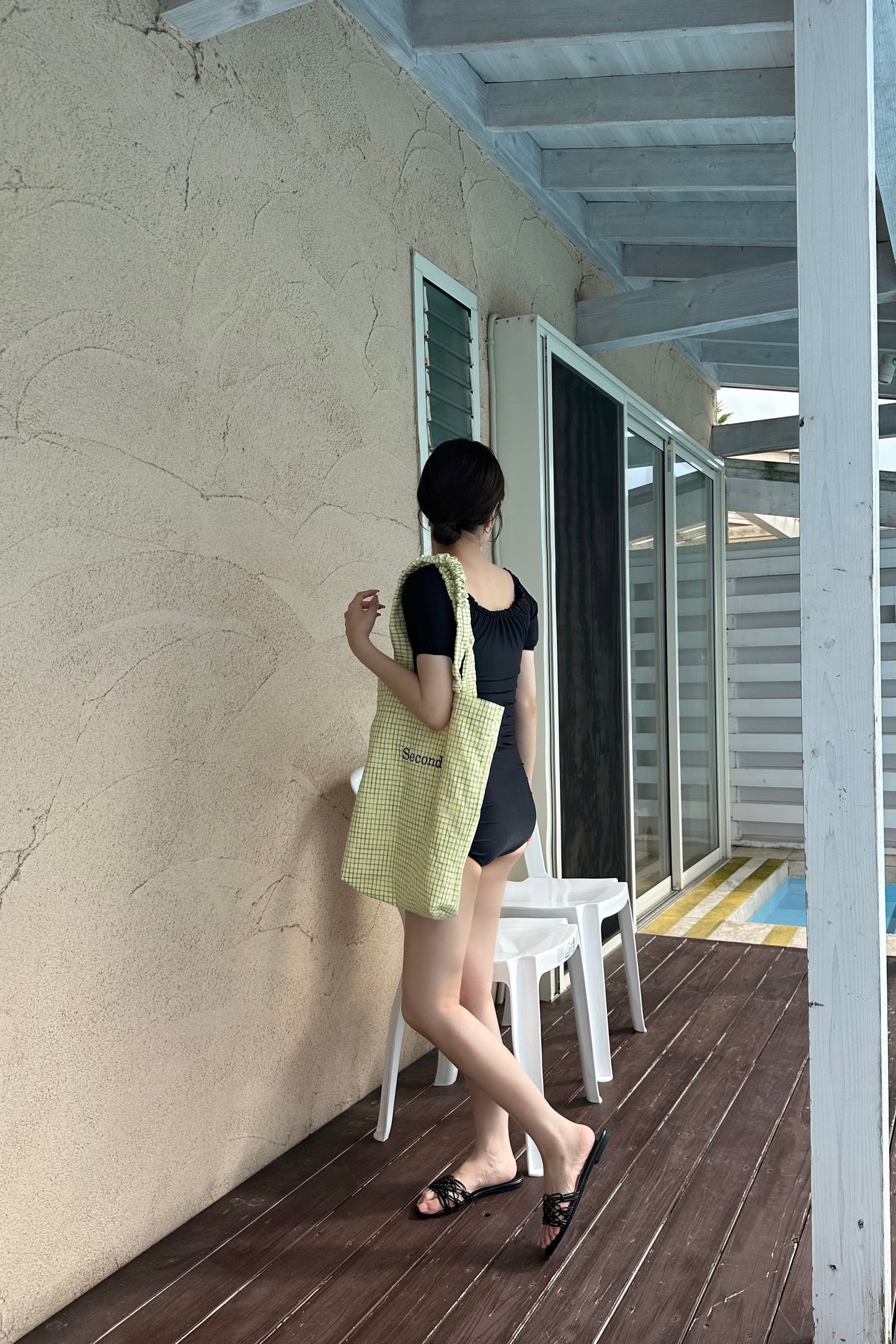 front gather short sleeve swimwear