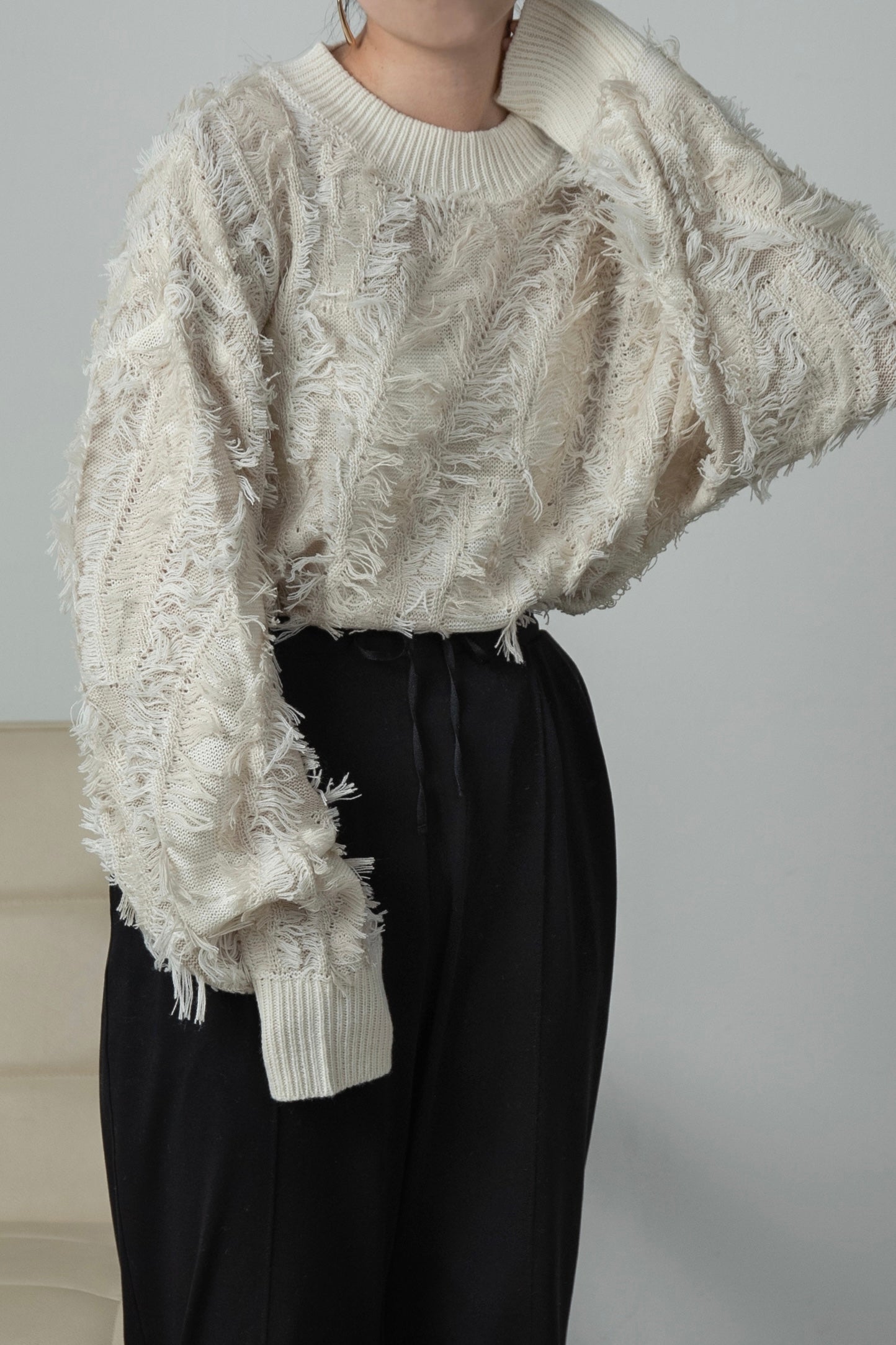 wave fringe high neck knit
