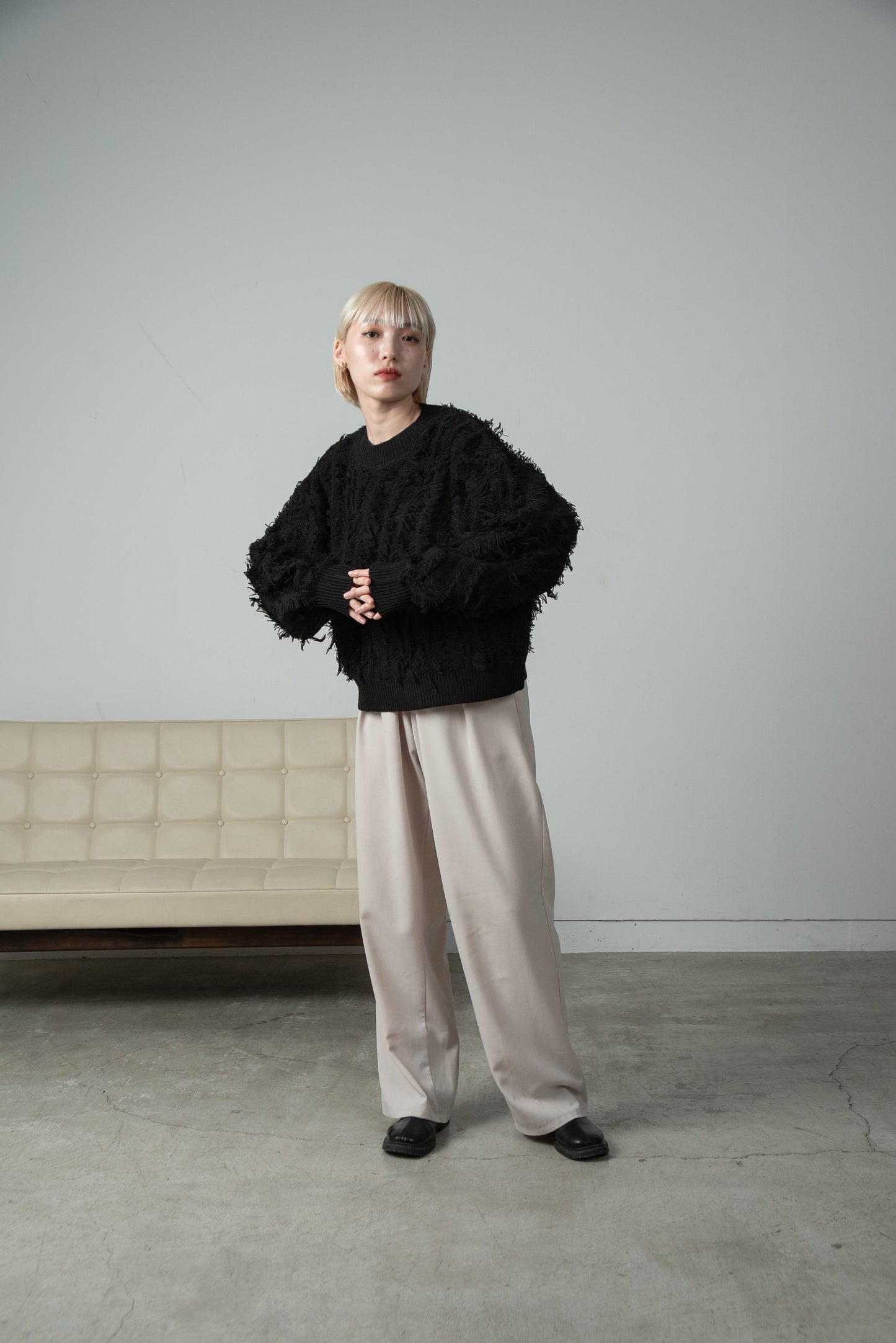 wave fringe high neck knit