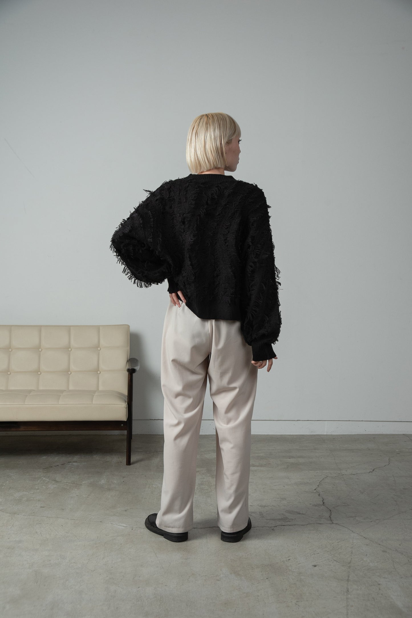 wave fringe high neck knit