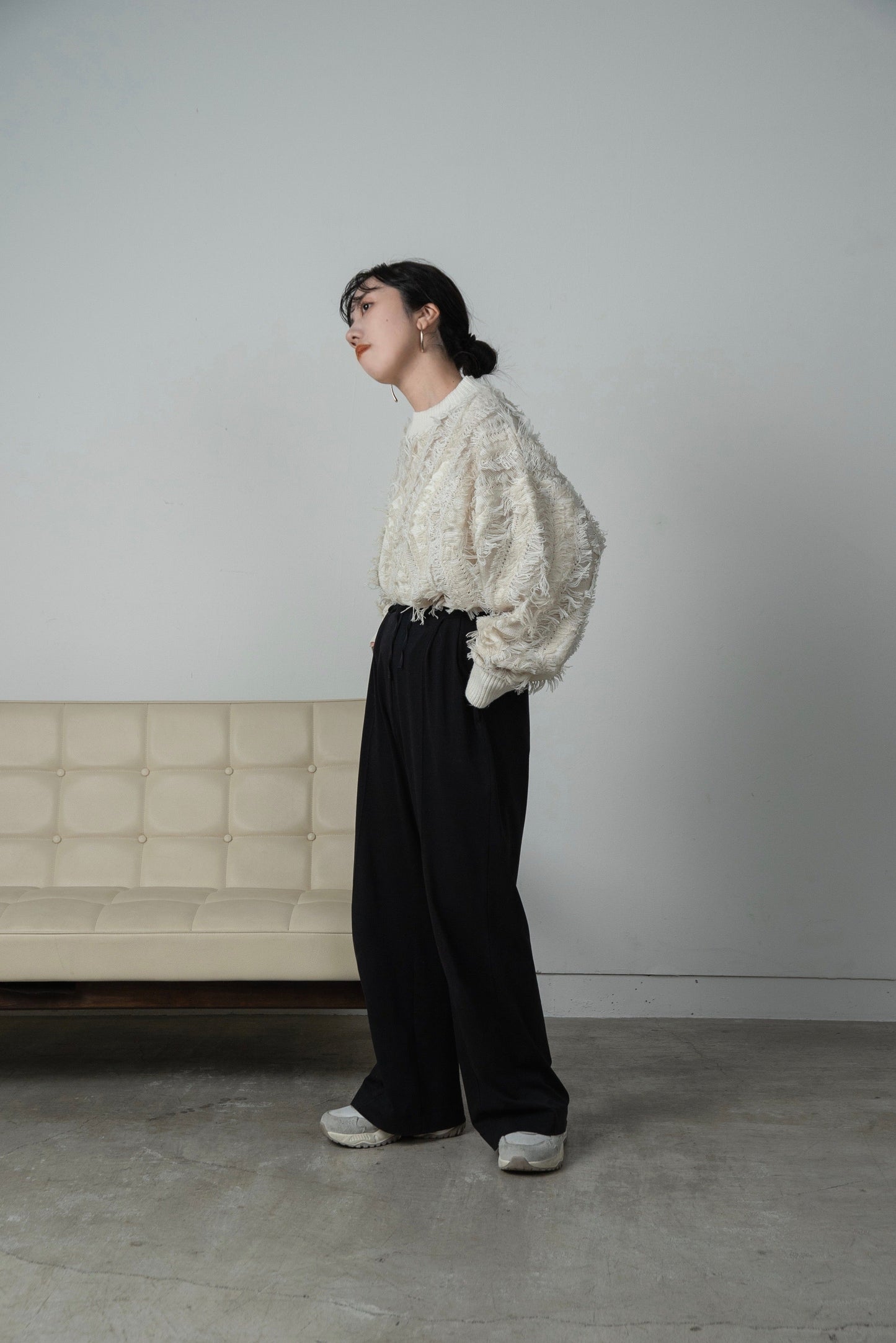 wave fringe high neck knit
