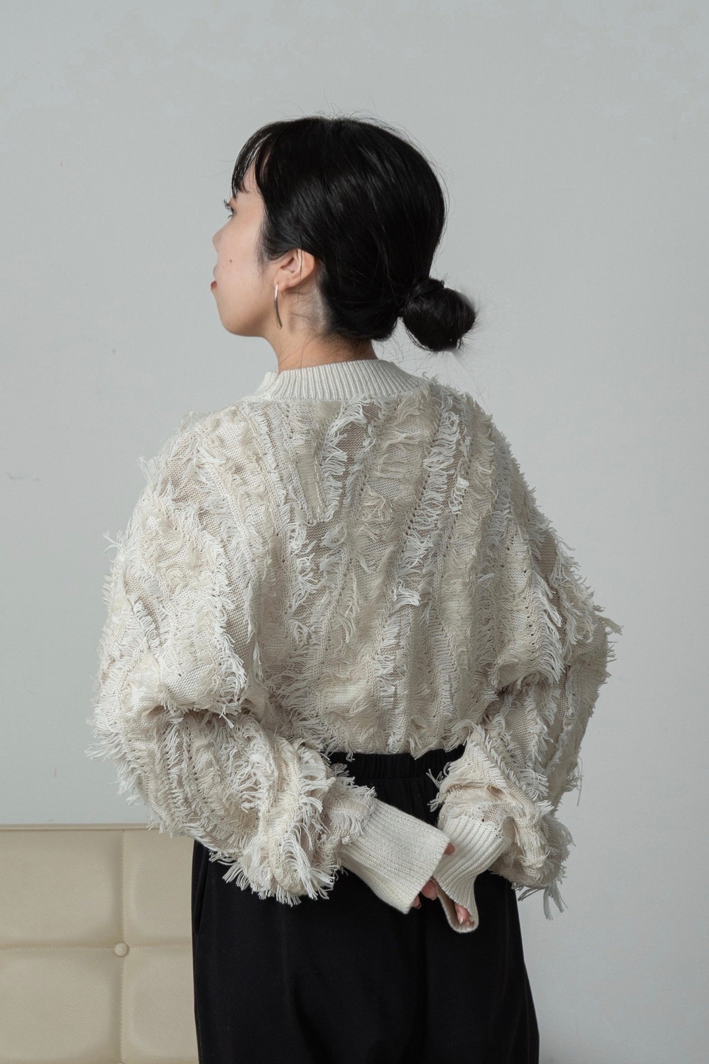 wave fringe high neck knit