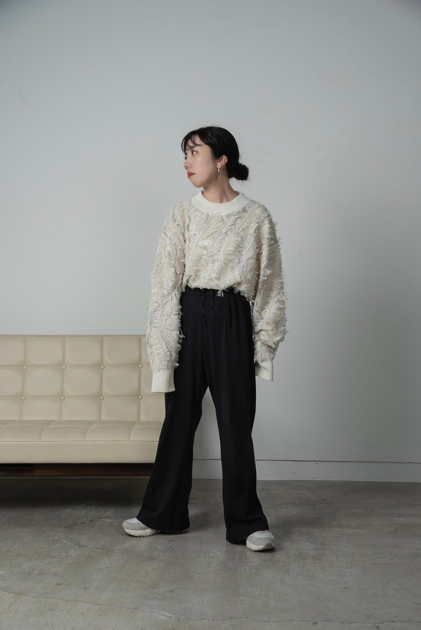 wave fringe high neck knit