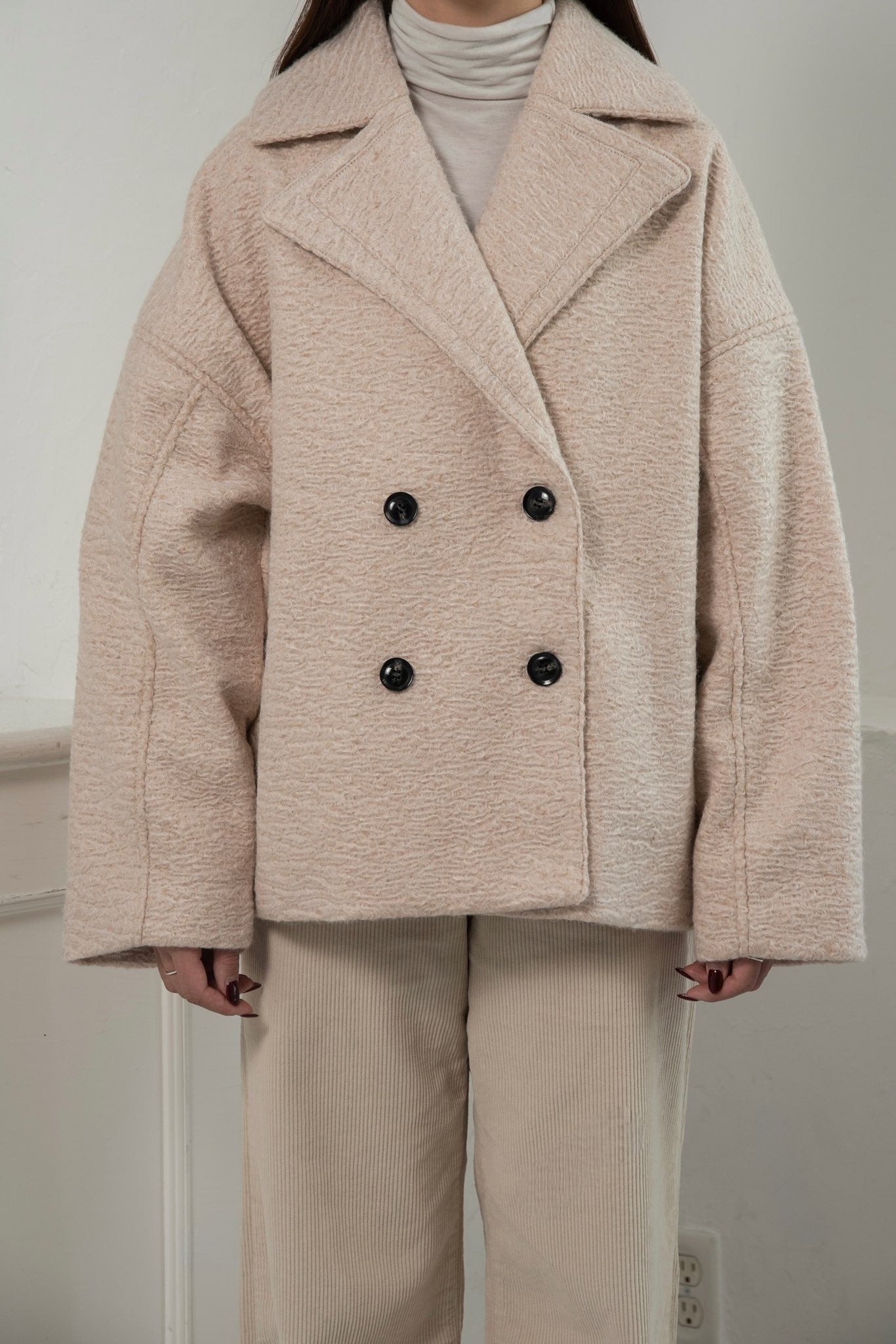 point collar double button cocoon midi coat