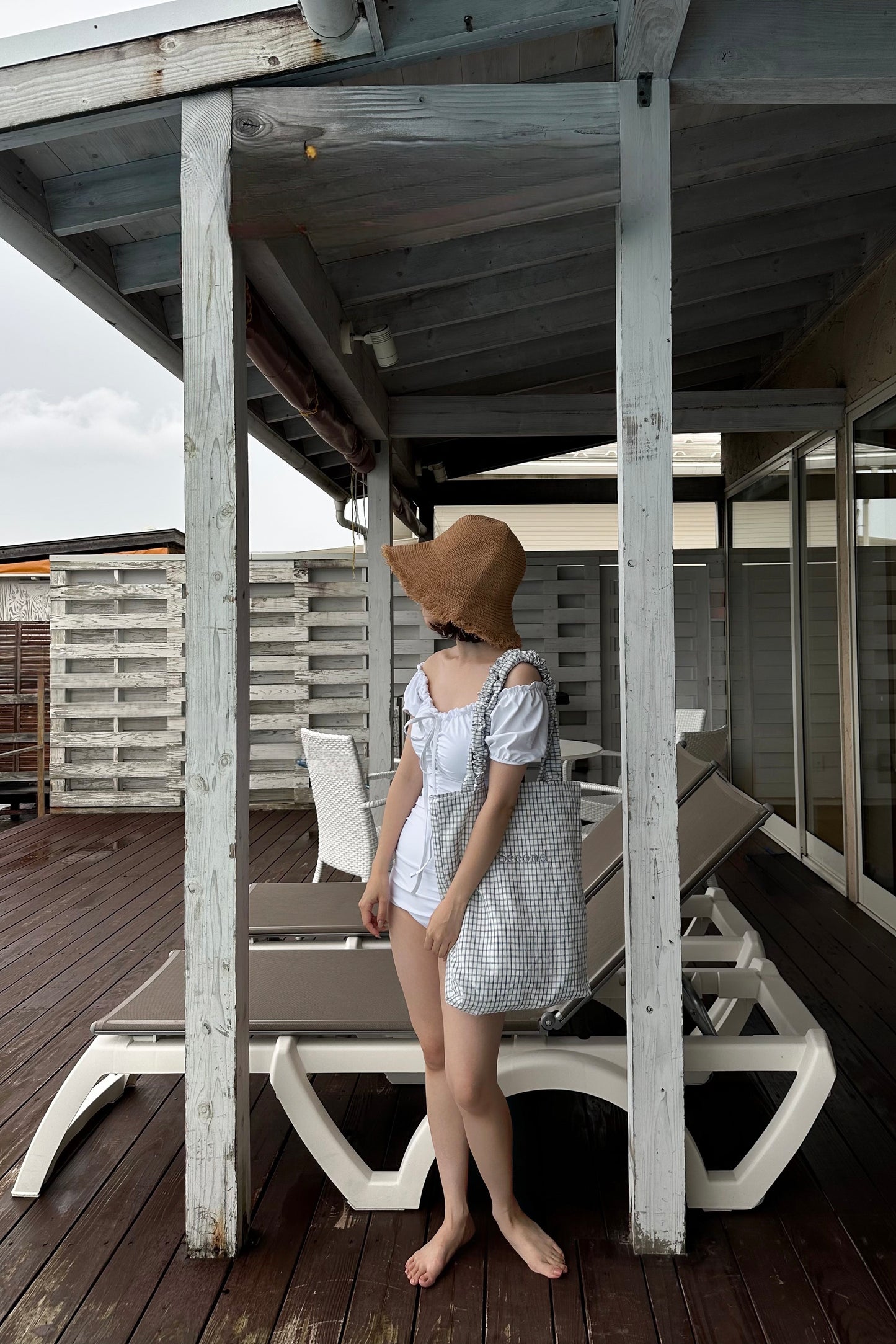 front gather short sleeve swimwear