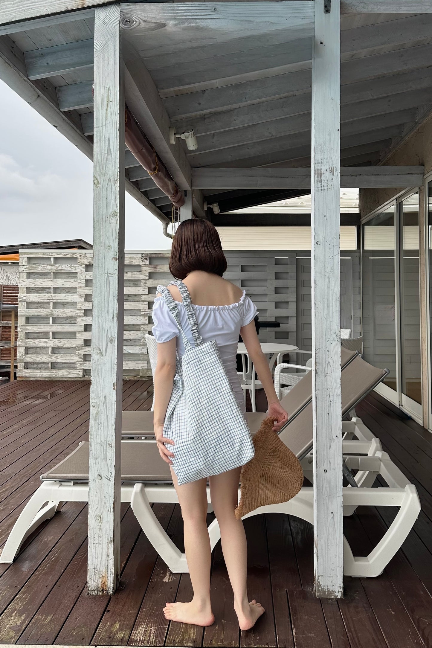 front gather short sleeve swimwear