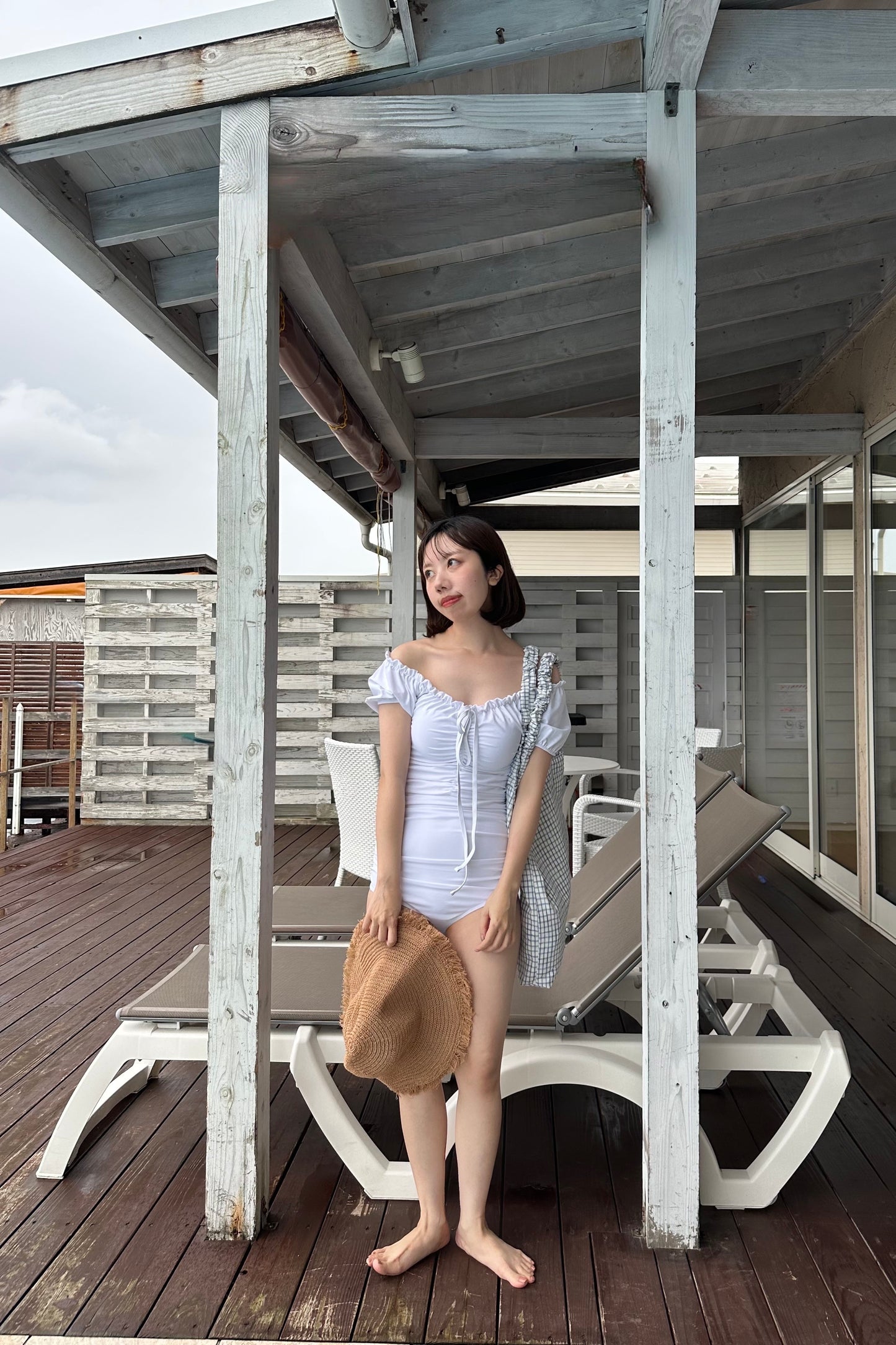 front gather short sleeve swimwear