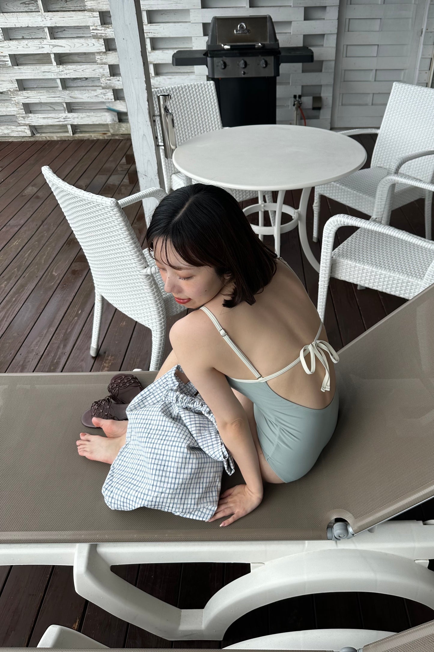 bi color v back open swimwear
