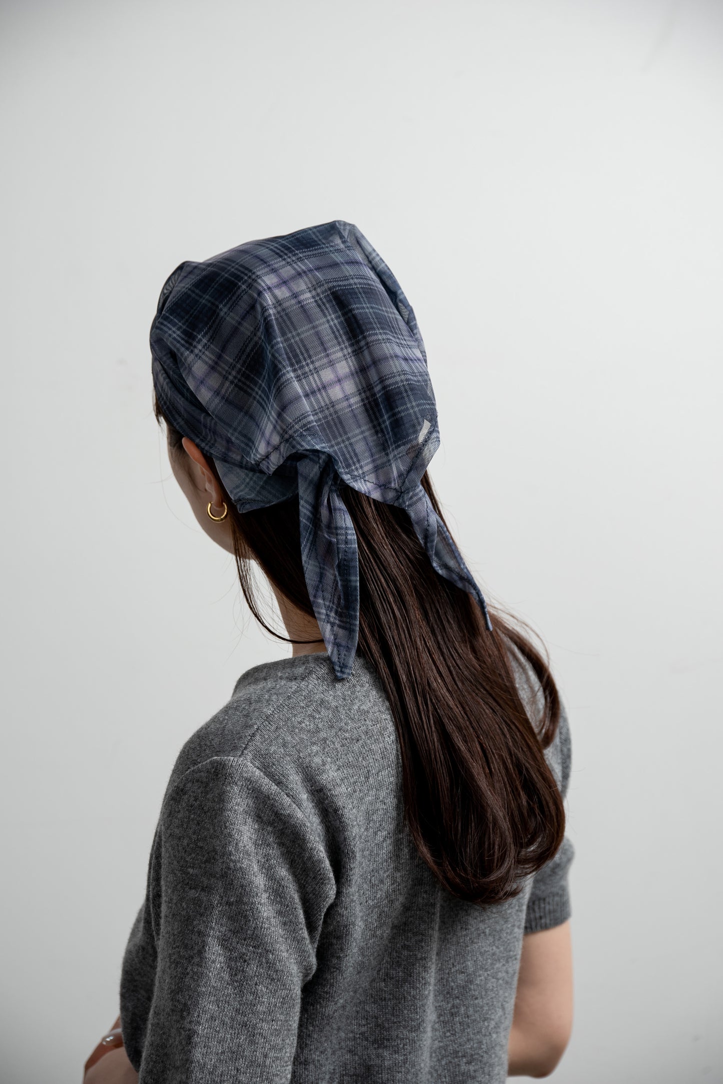 sheer mesh check triangle scarf