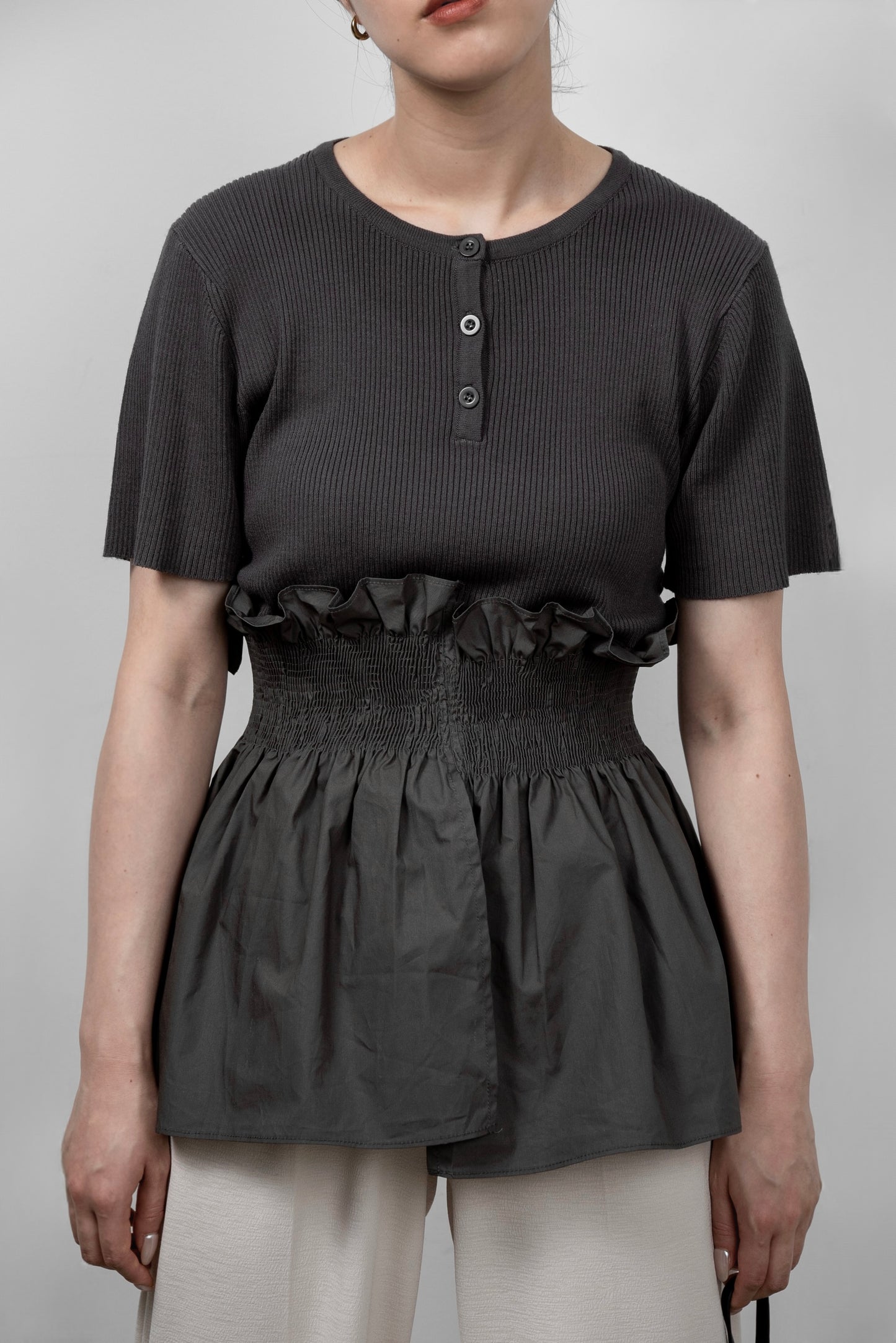 knit shirt docking shirring flare tops