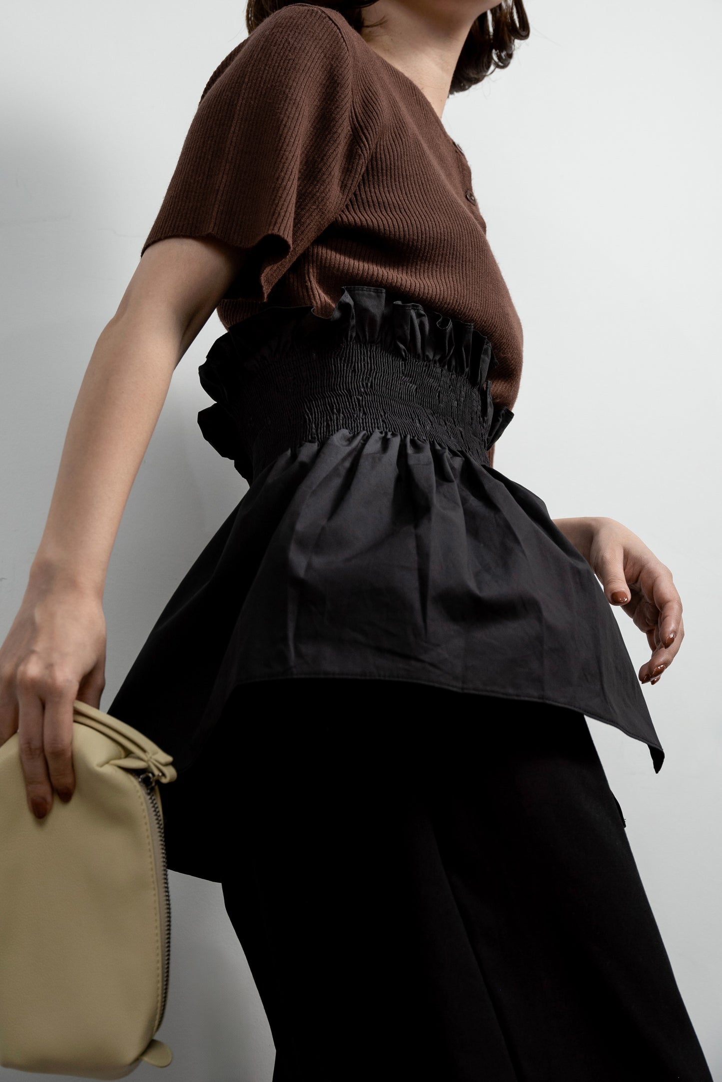 knit shirt docking shirring flare tops