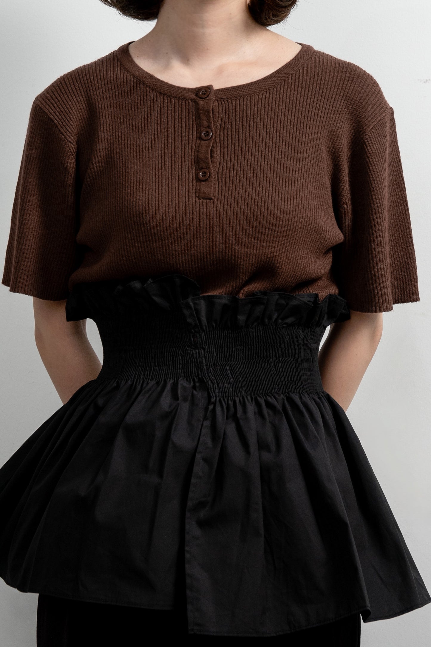 knit shirt docking shirring flare tops