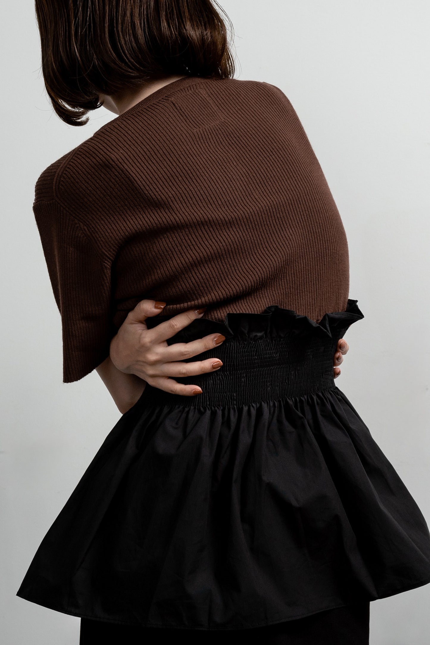 knit shirt docking shirring flare tops