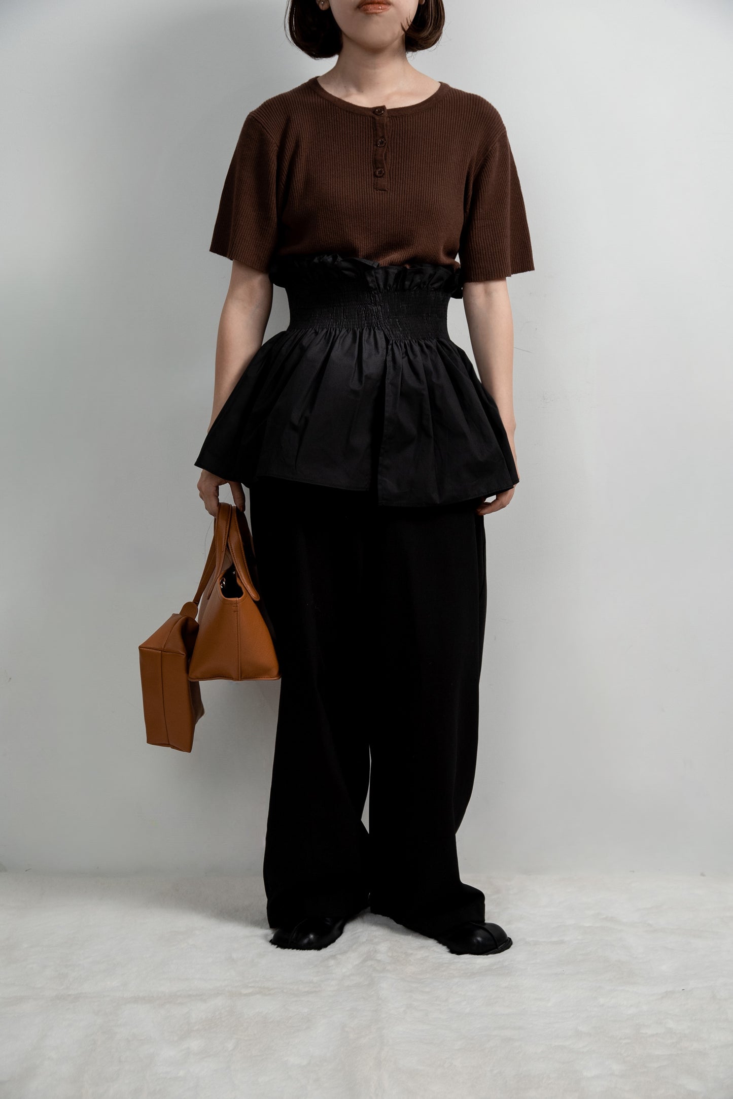 knit shirt docking shirring flare tops