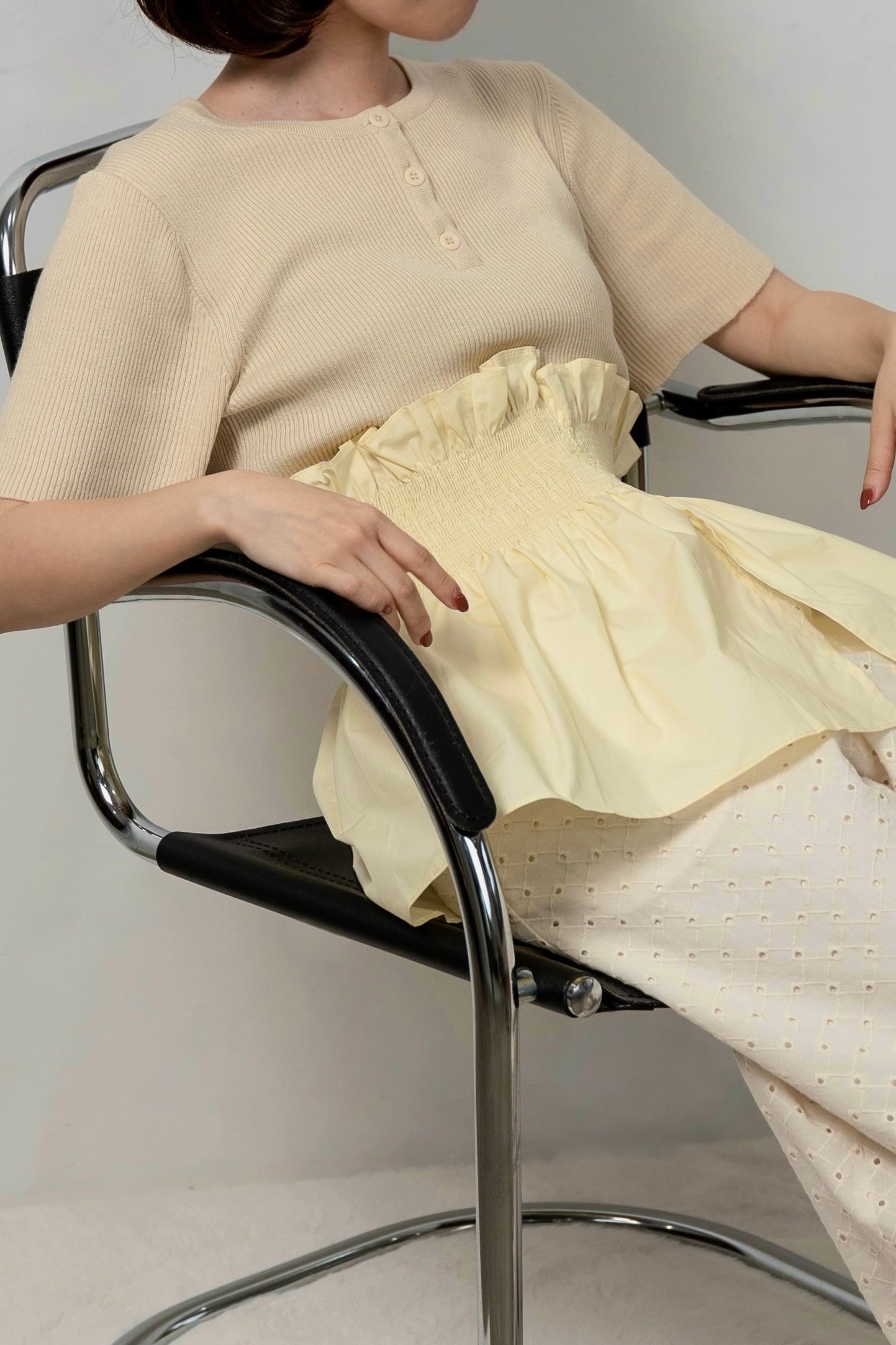 knit shirt docking shirring flare tops