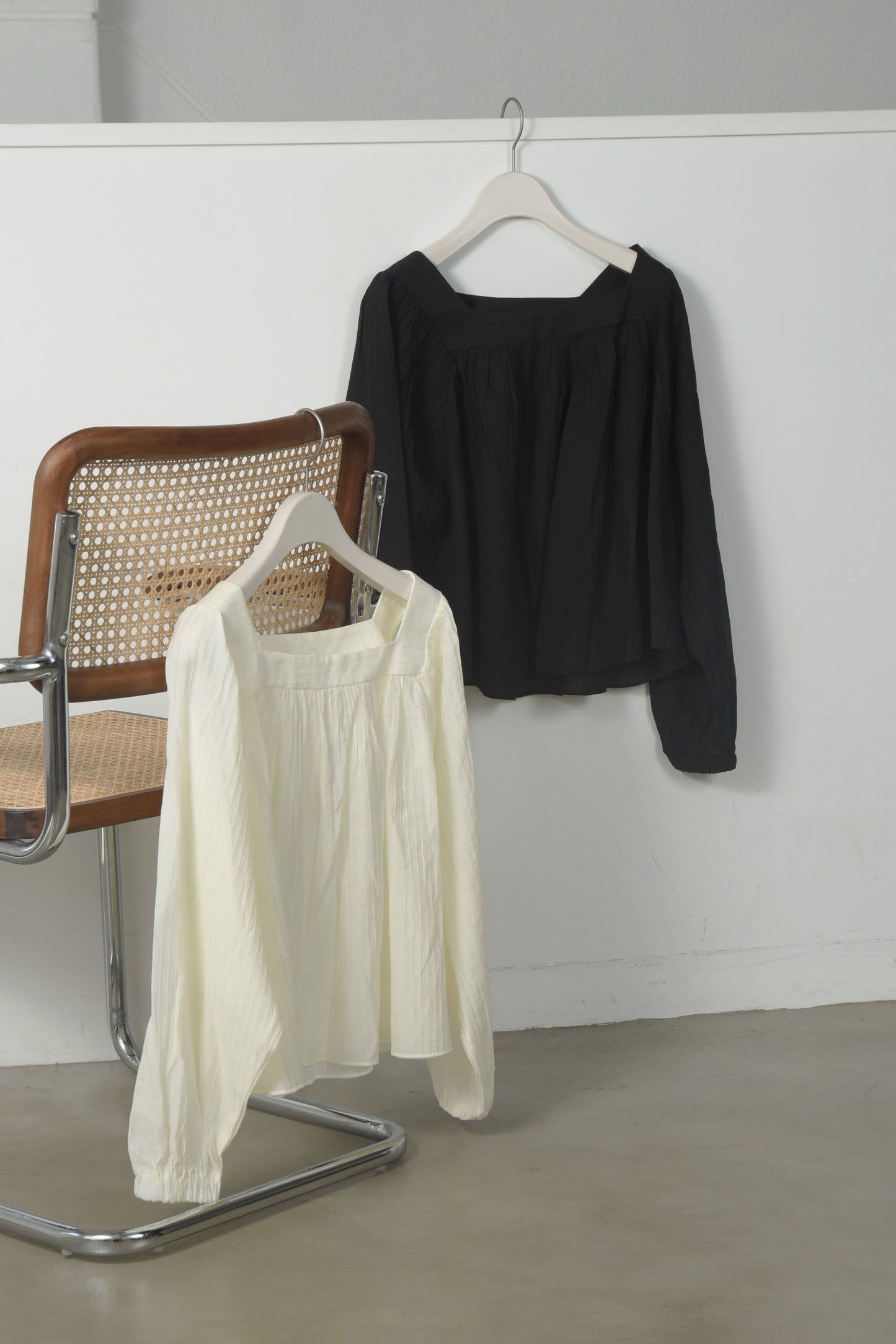 square neck stripe sheer blouse
