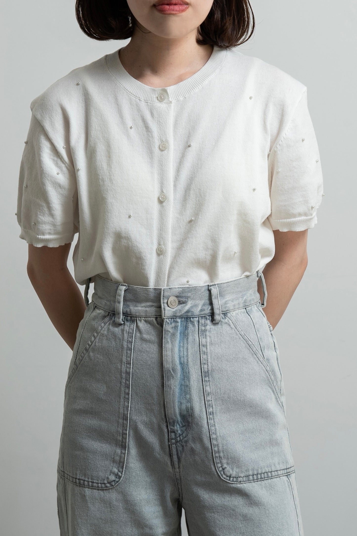 pearl like sleeve cardigan