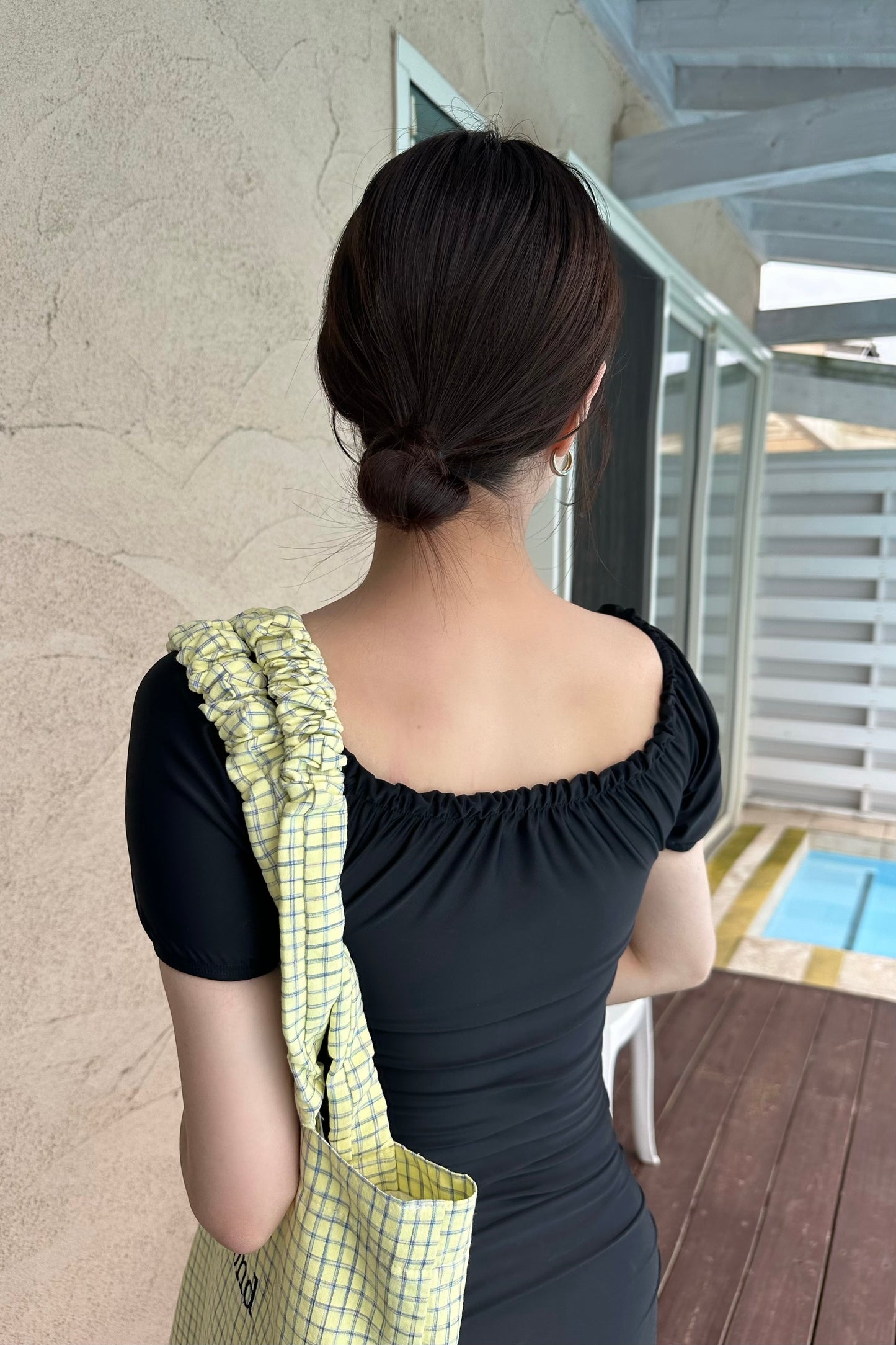 front gather short sleeve swimwear
