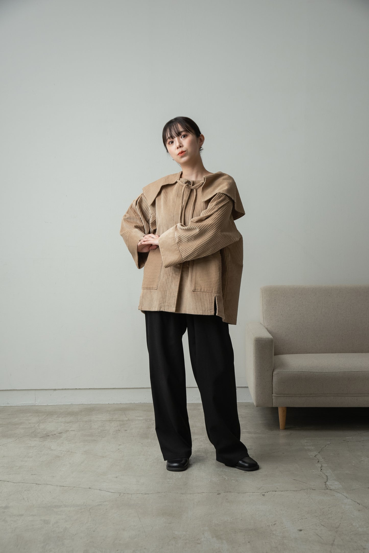 corduroy 2way midi coat