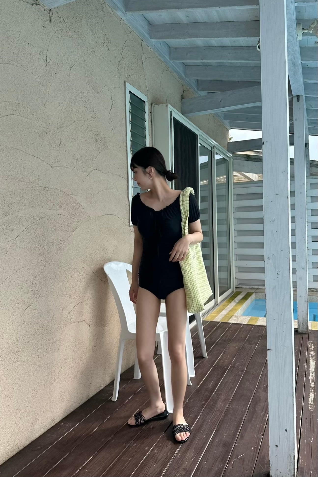 front gather short sleeve swimwear