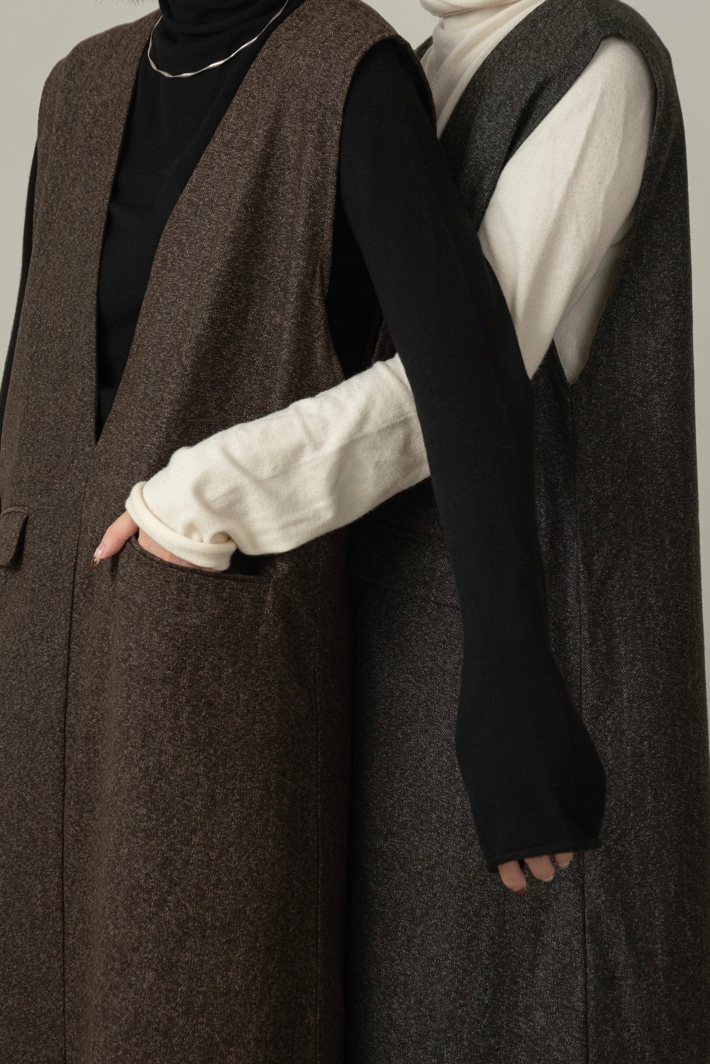 front pocket tweed long vest