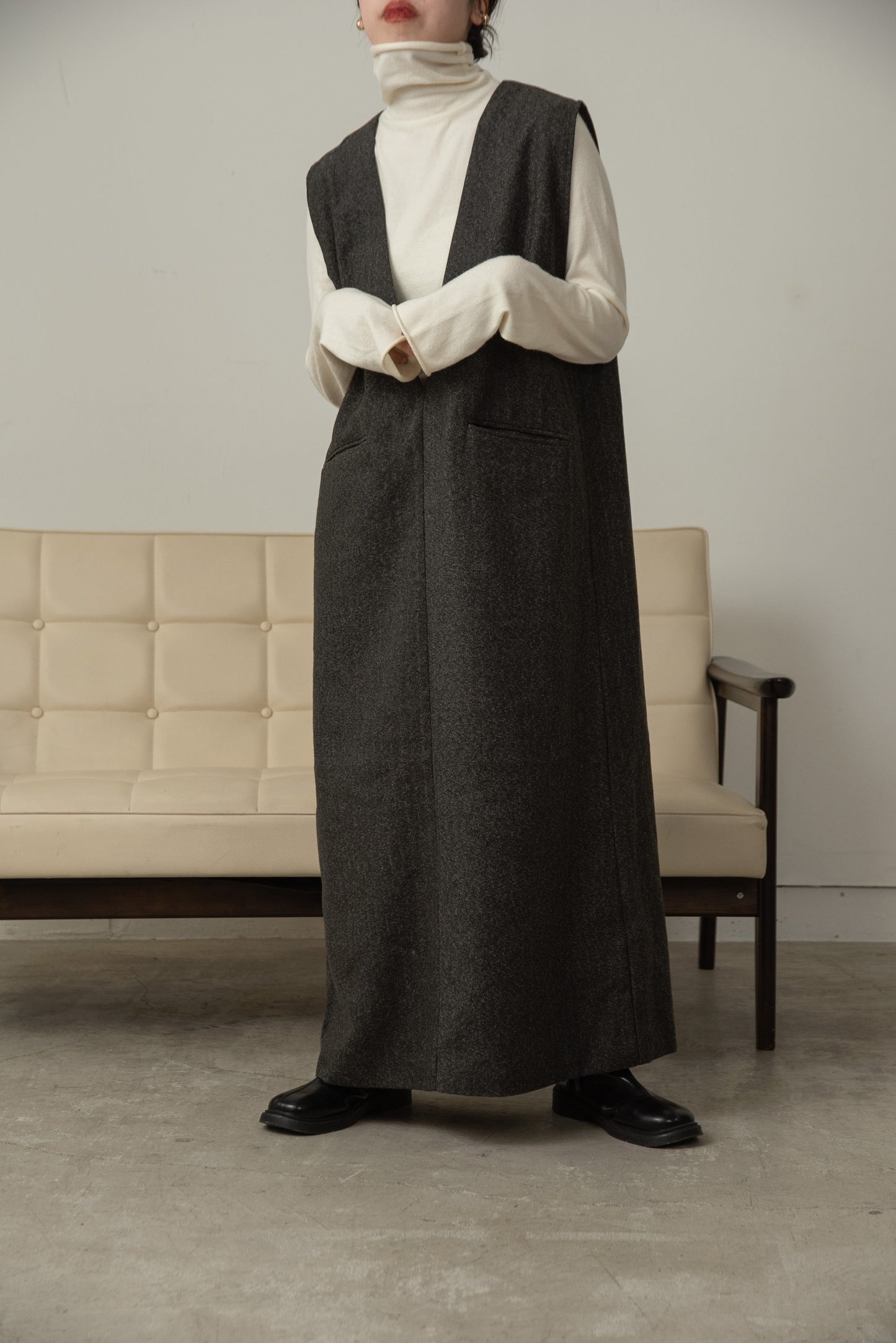 front pocket tweed long vest