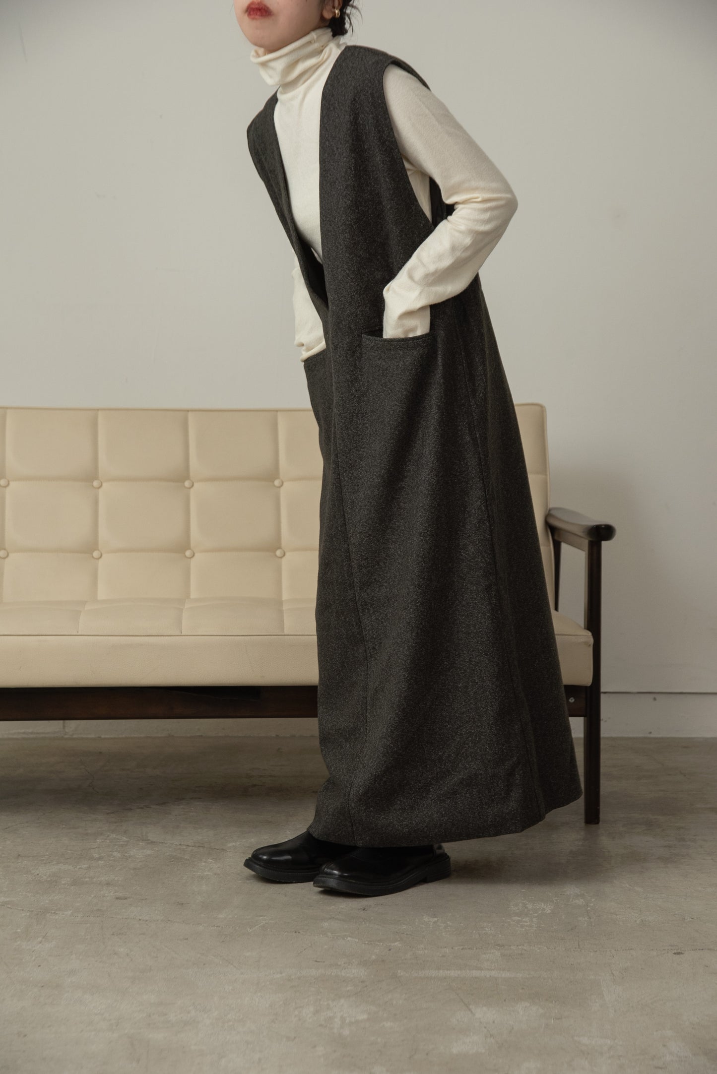 front pocket tweed long vest