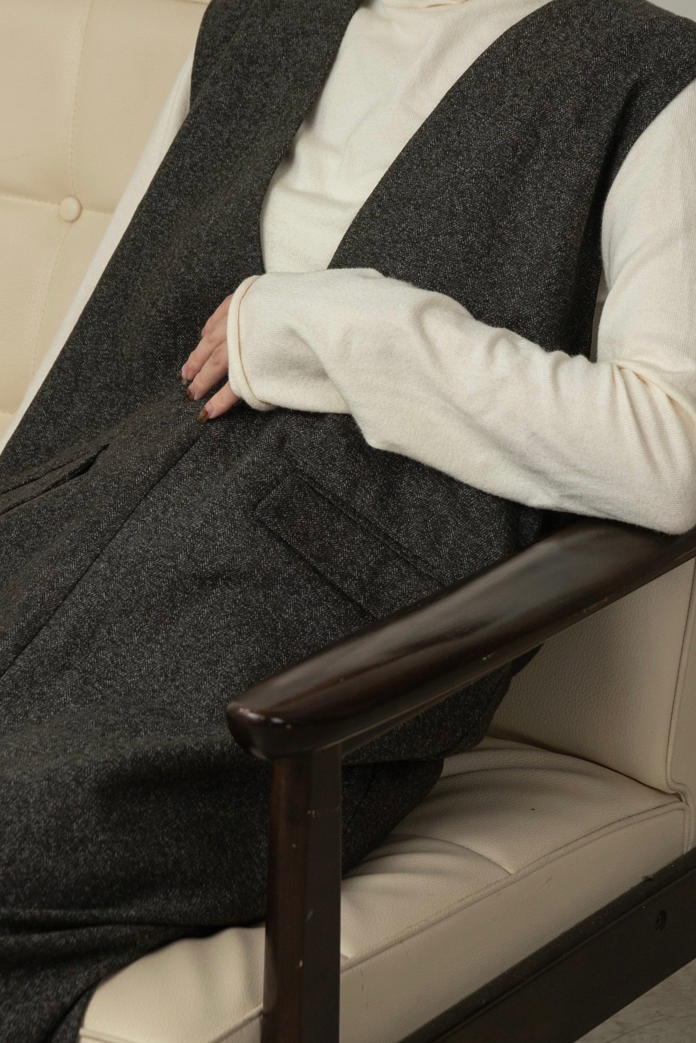 front pocket tweed long vest