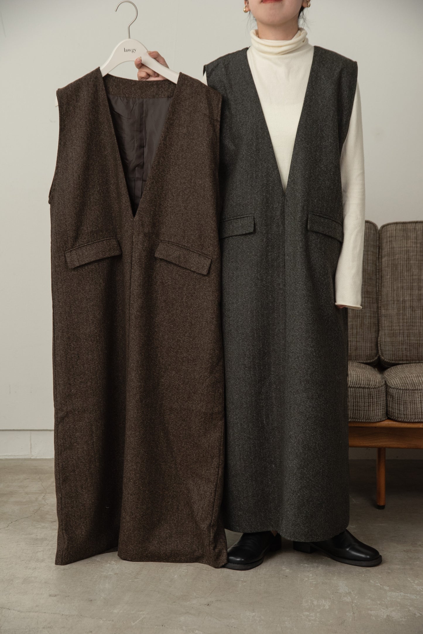 front pocket tweed long vest