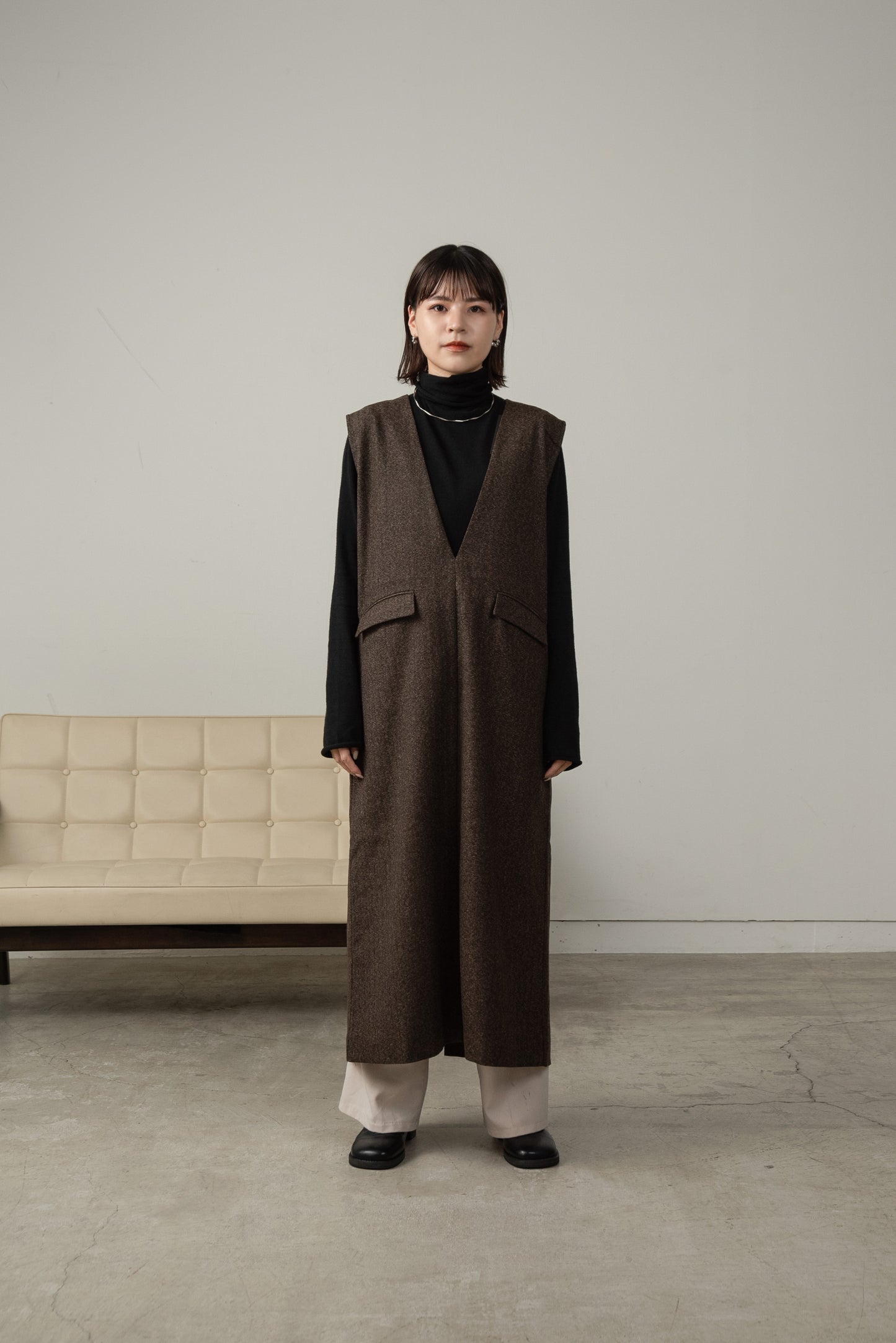 front pocket tweed long vest