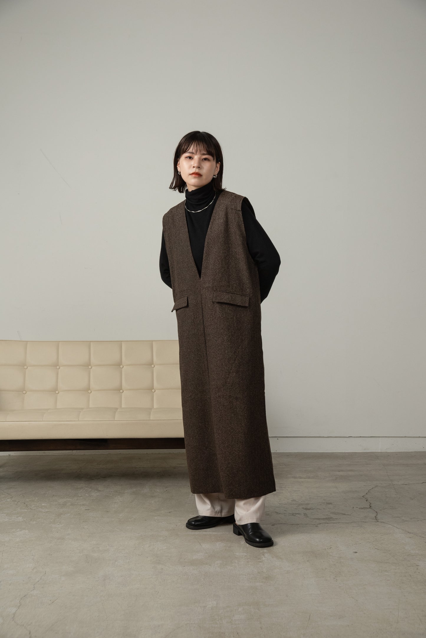front pocket tweed long vest