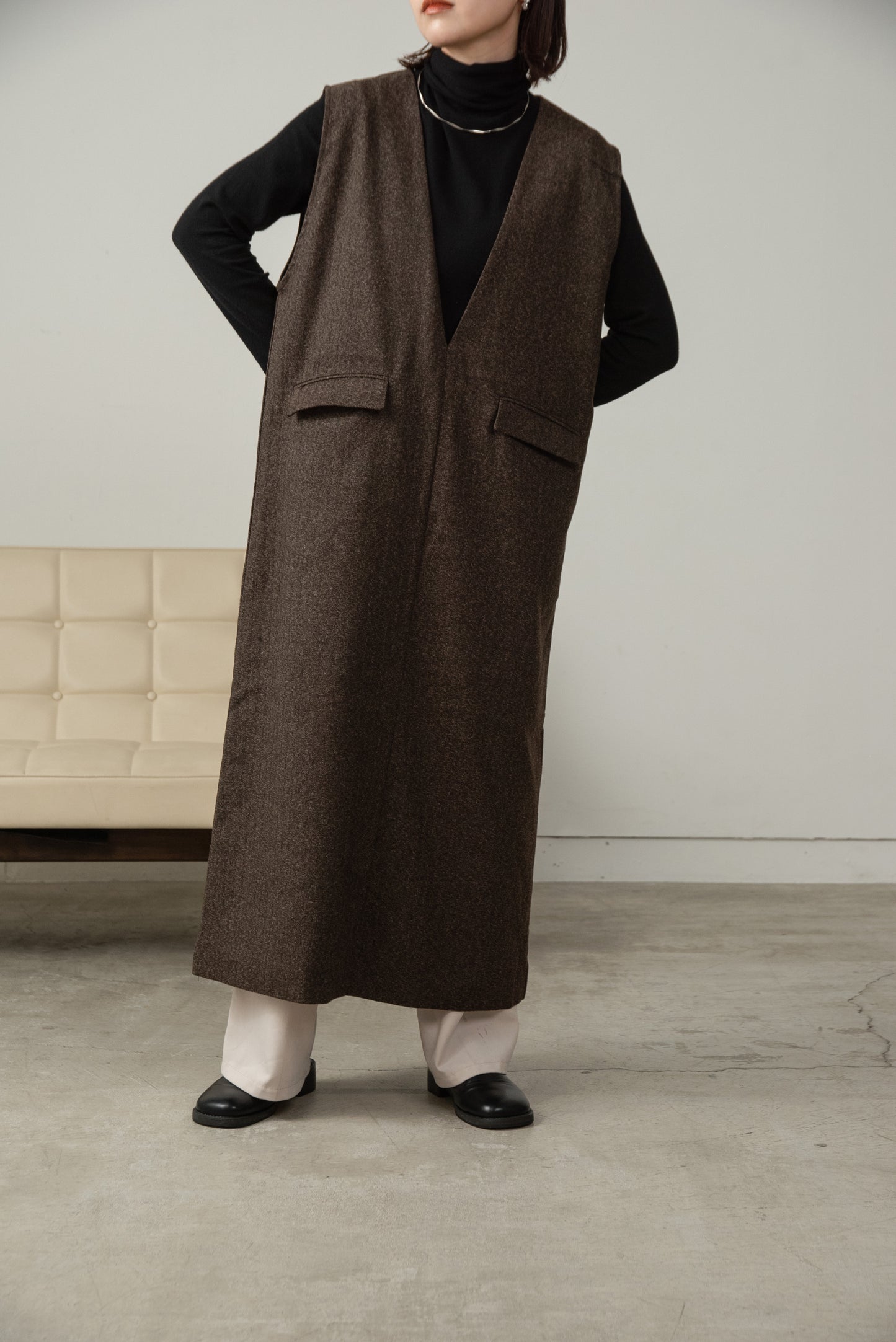front pocket tweed long vest