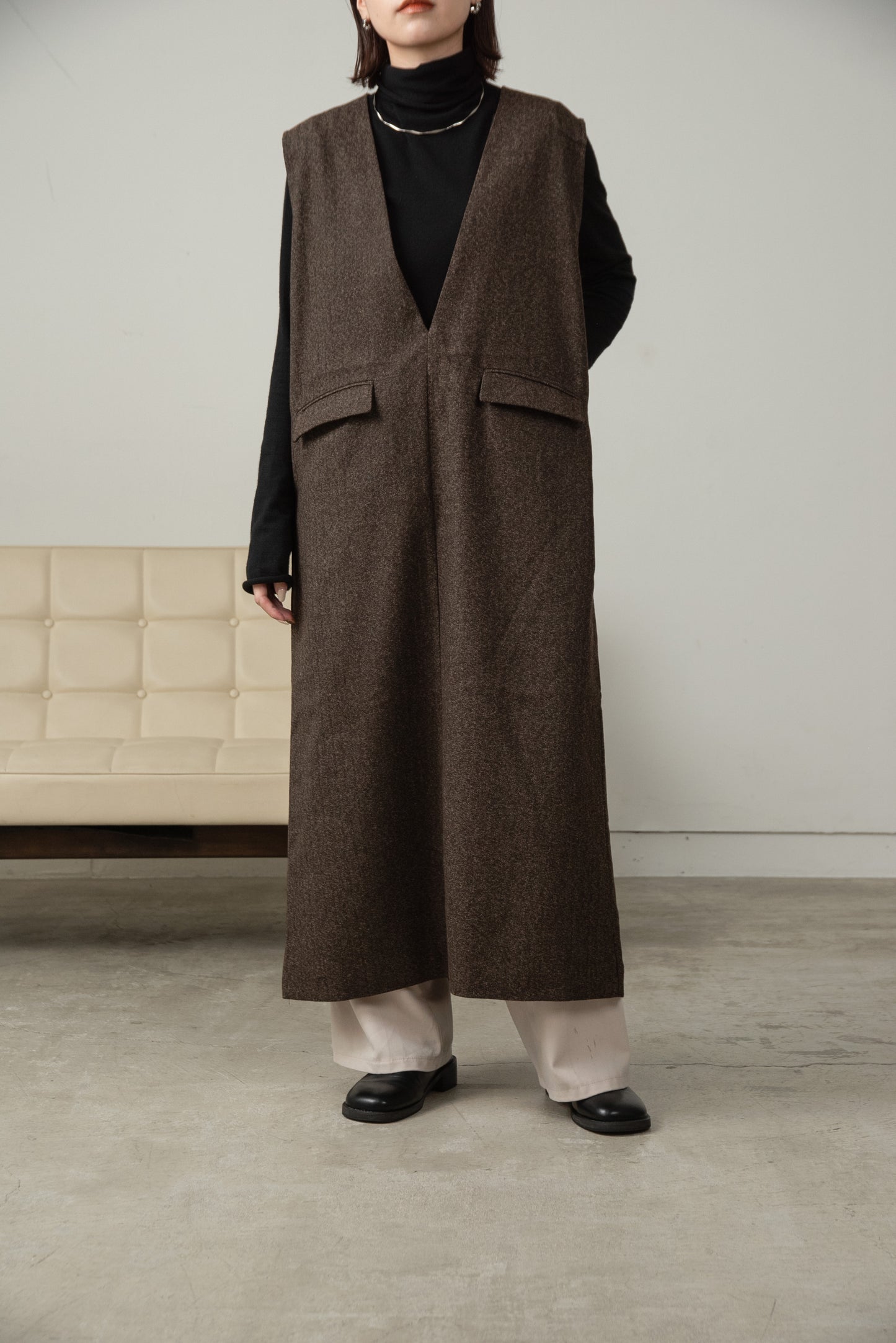 front pocket tweed long vest