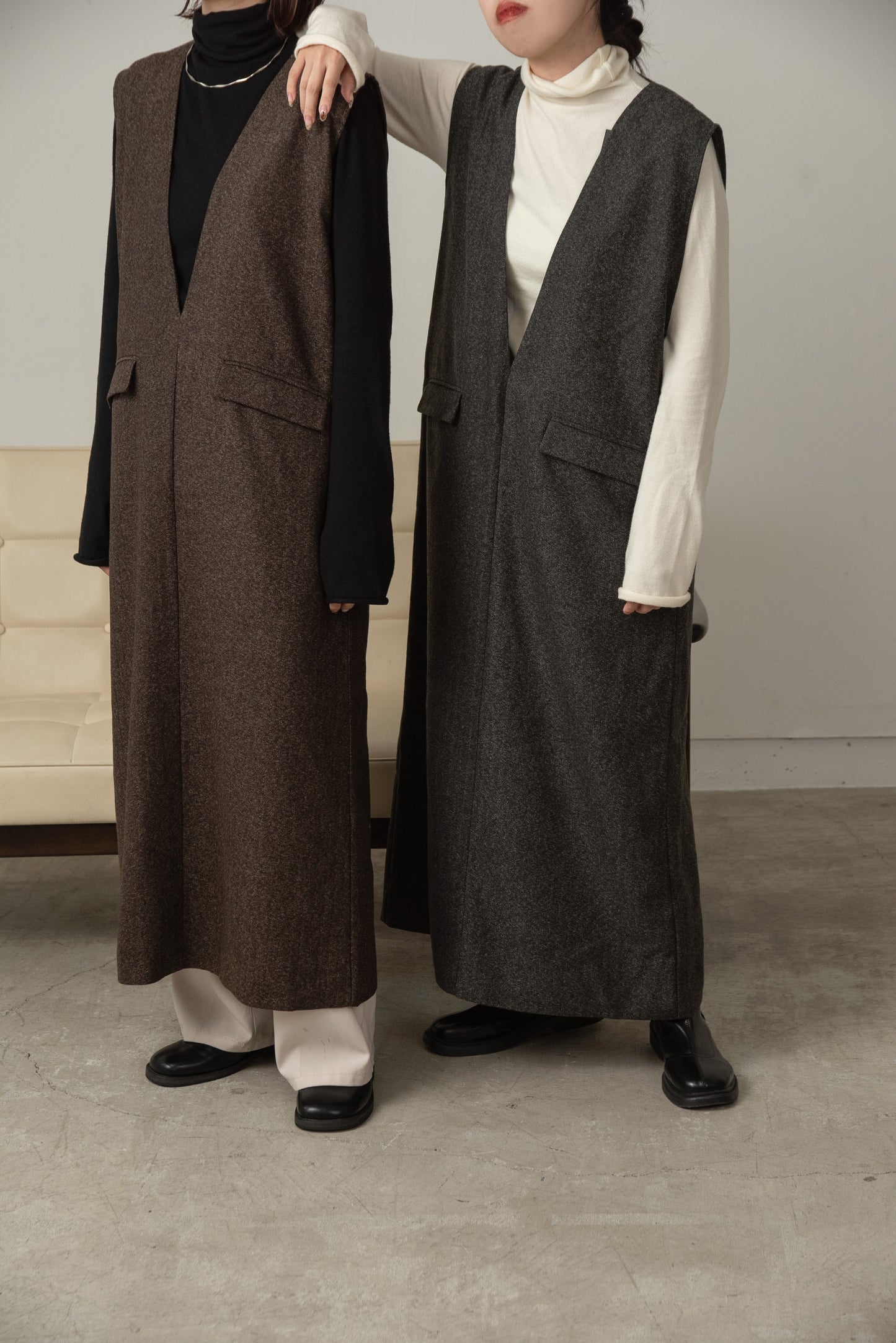 front pocket tweed long vest