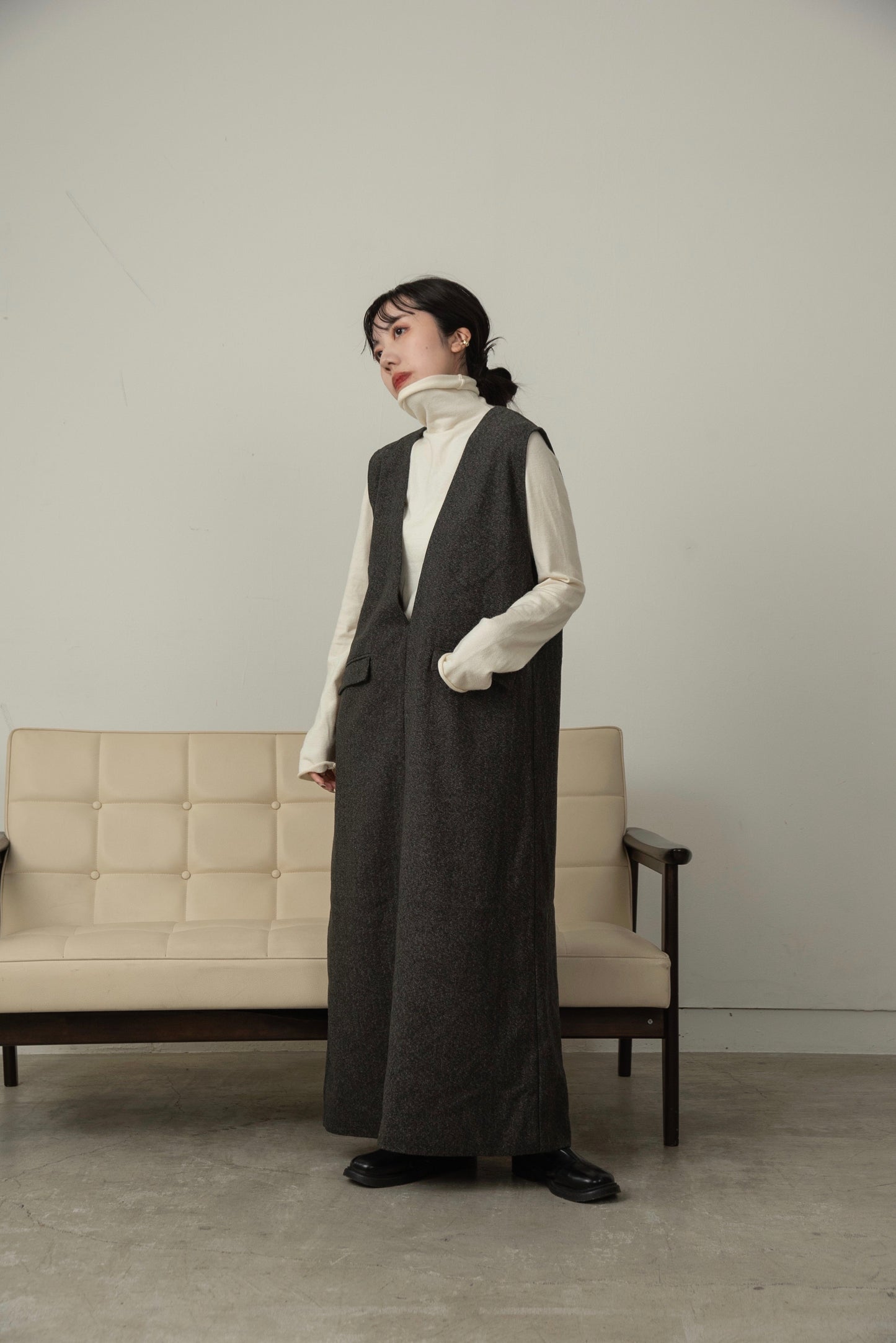 front pocket tweed long vest